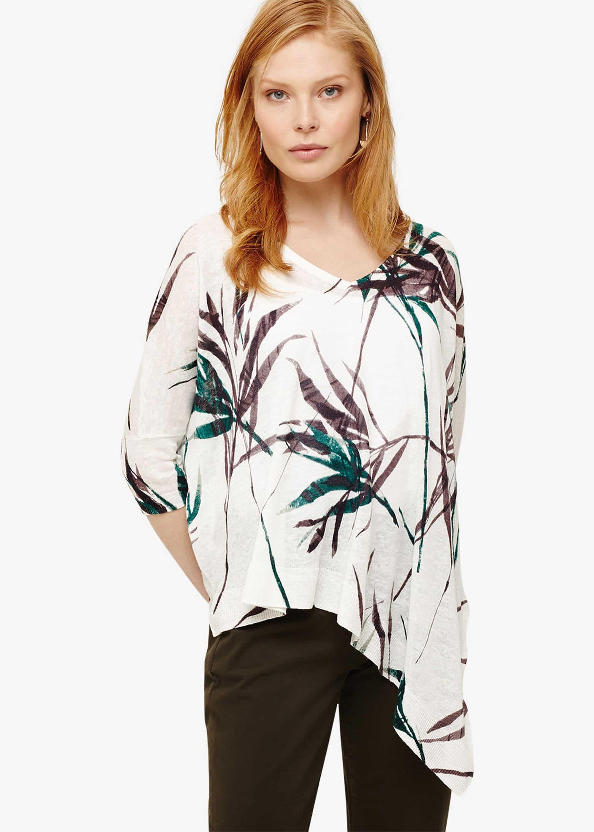 Bora Linen Bamboo Print Knit Top