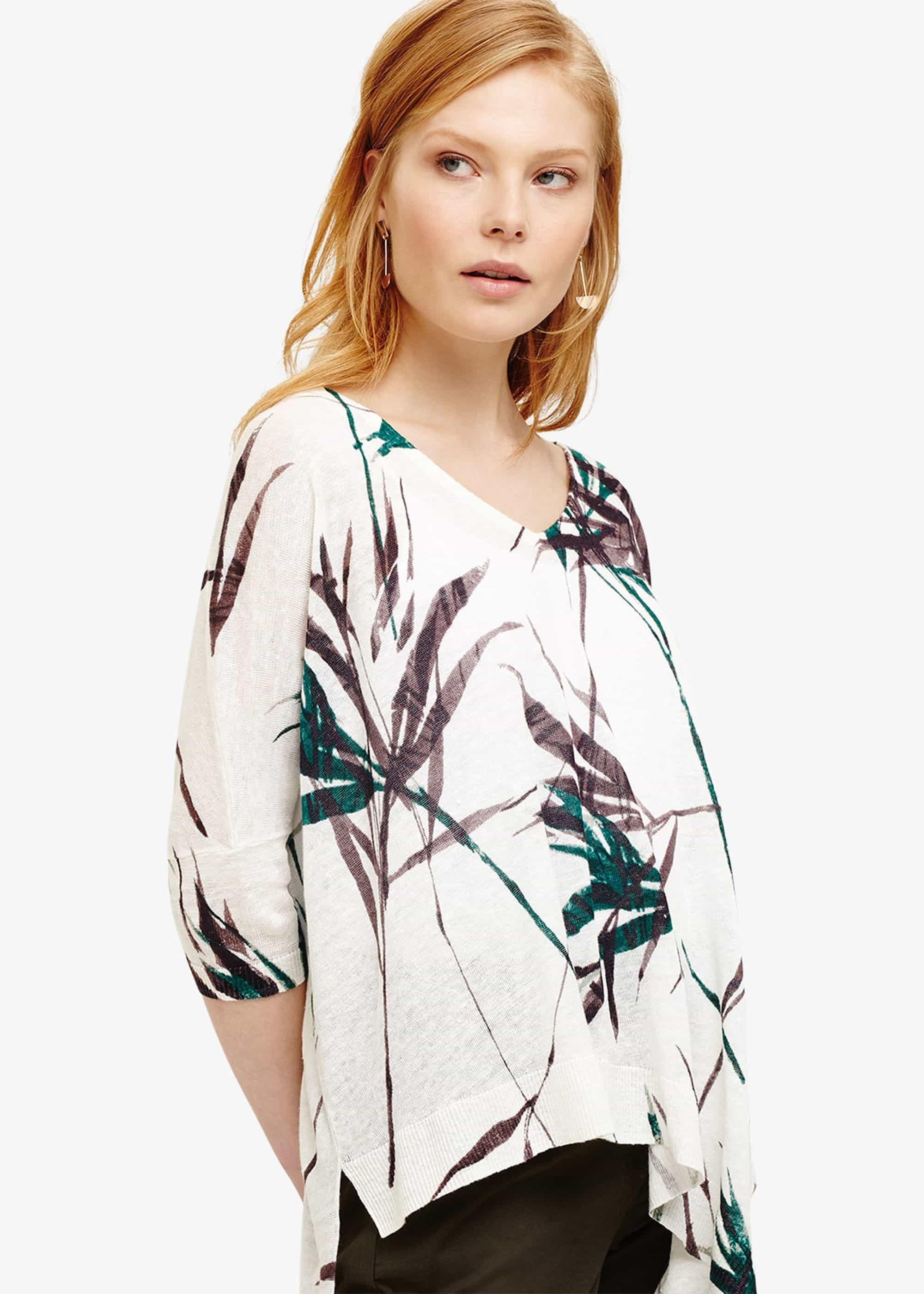 Bora Linen Bamboo Print Knit Top
