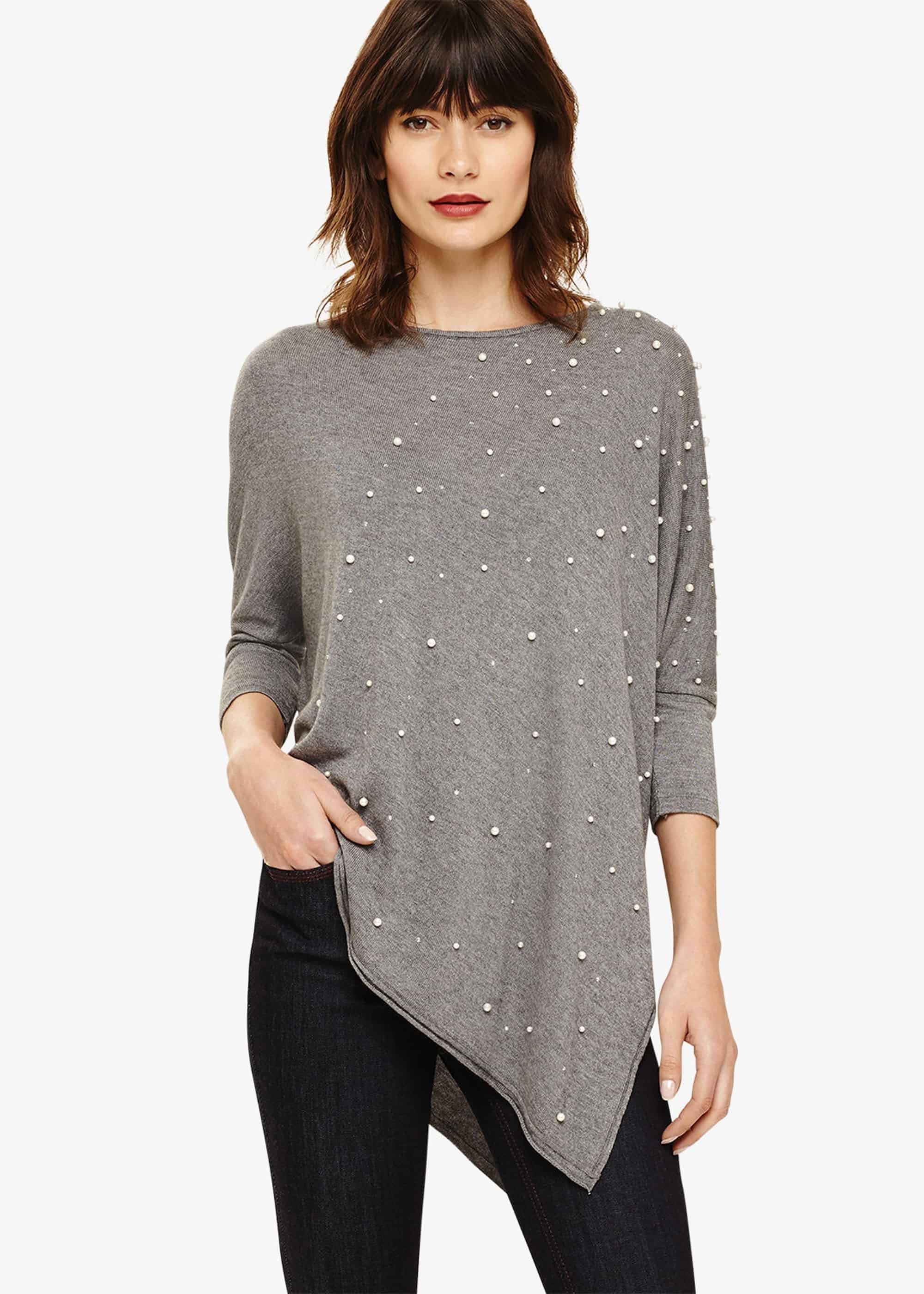 Patricia Faux Pearl Asymmetric Knitted Jumper