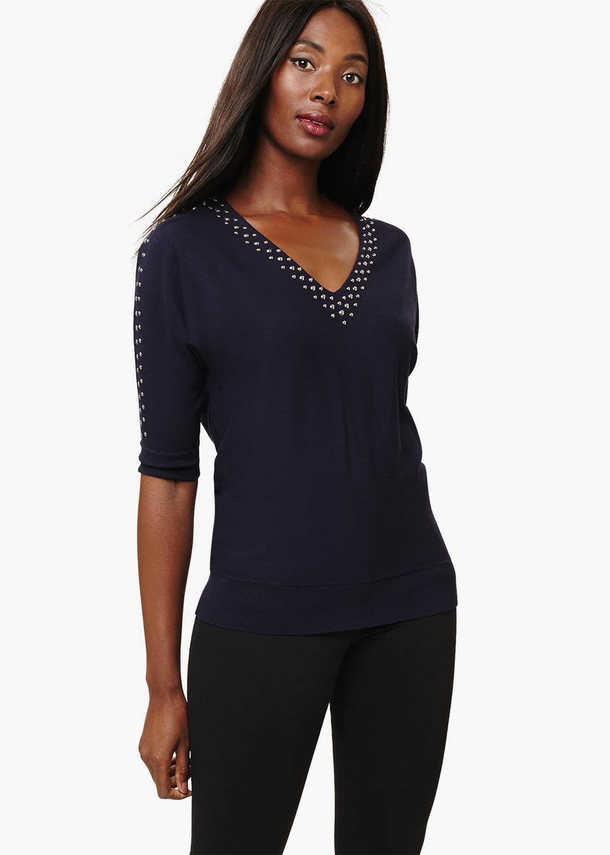Sevan Stud V-Neck Knitted Top