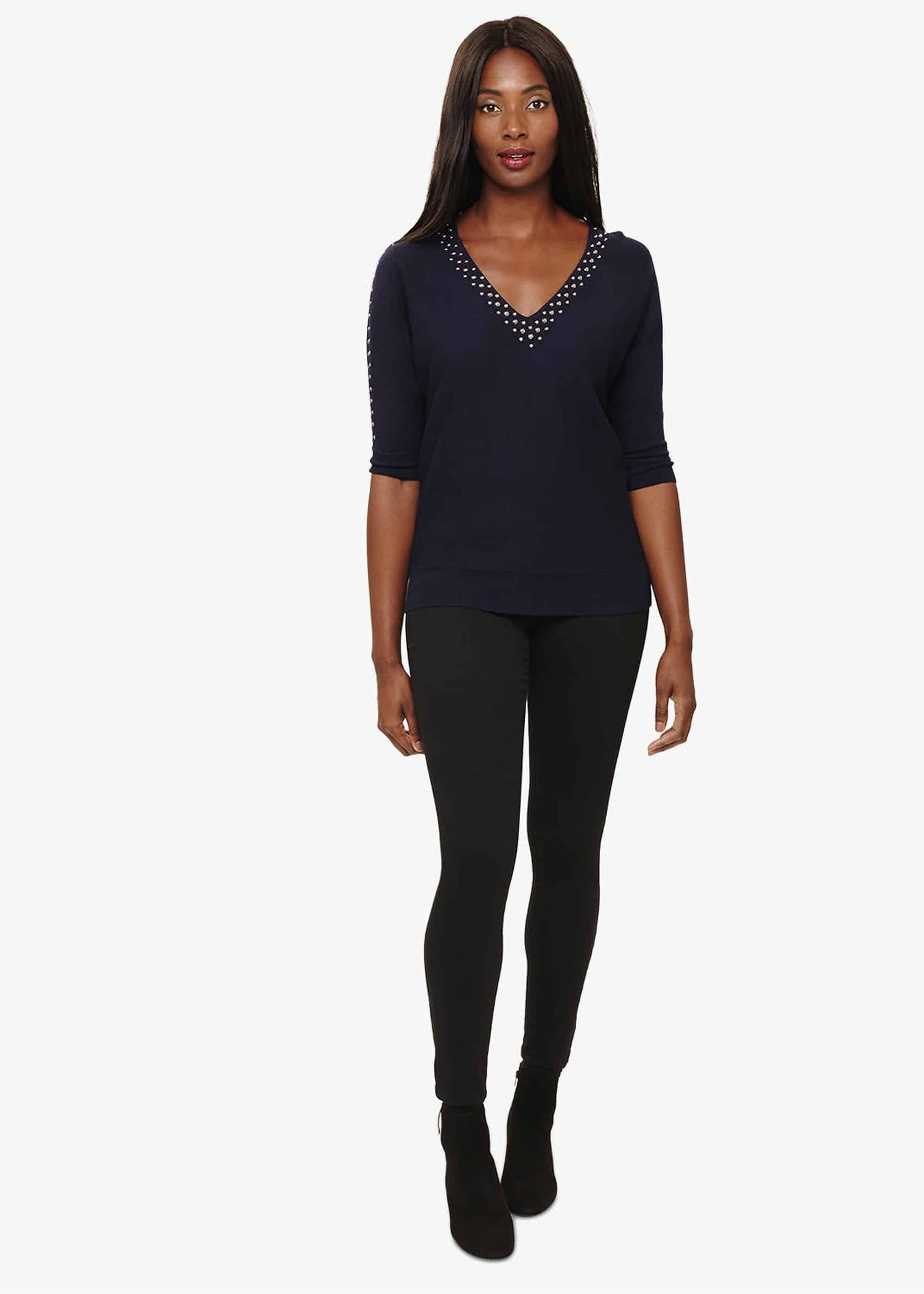 Sevan Stud V-Neck Knitted Top