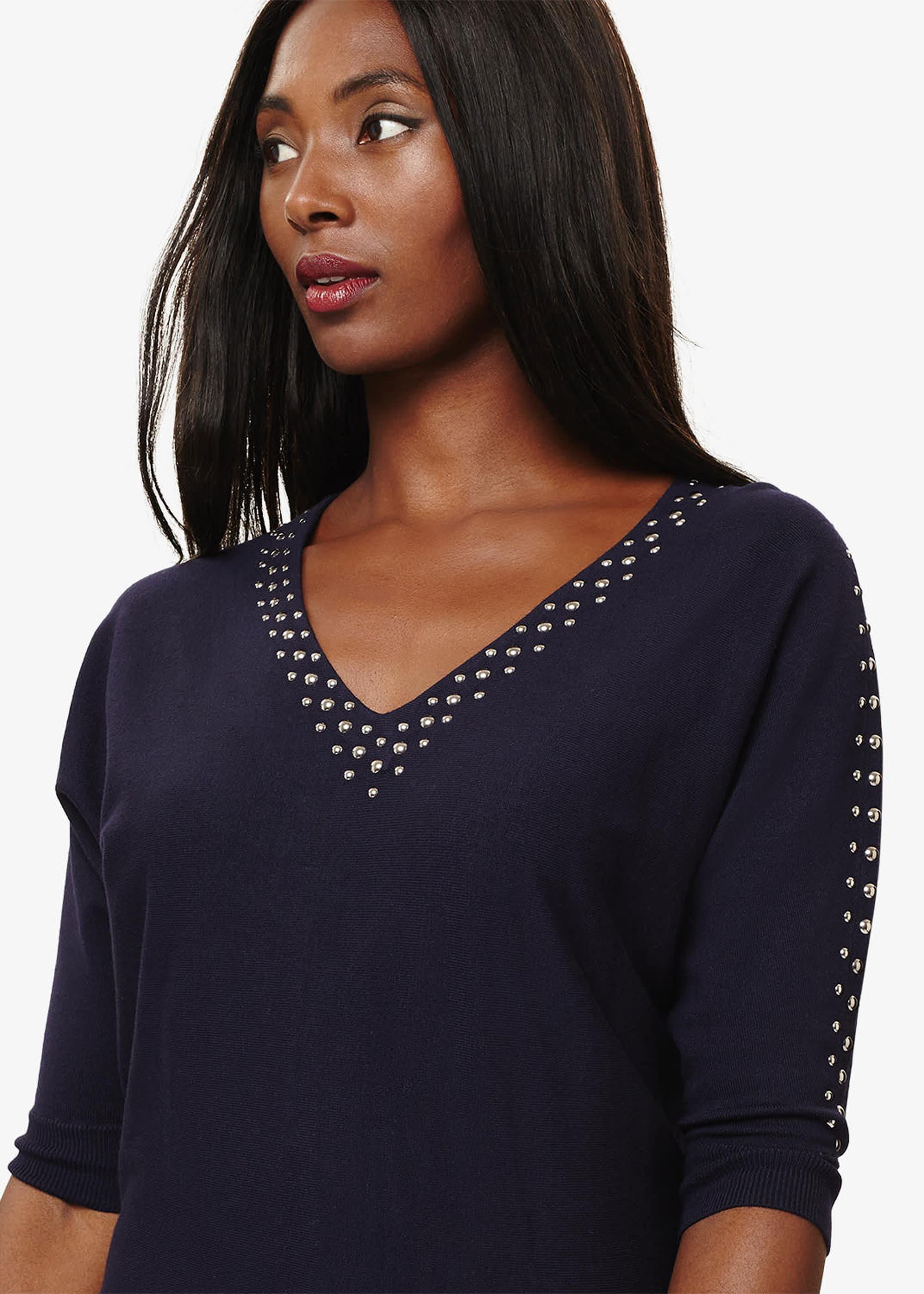 Sevan Stud V-Neck Knitted Top