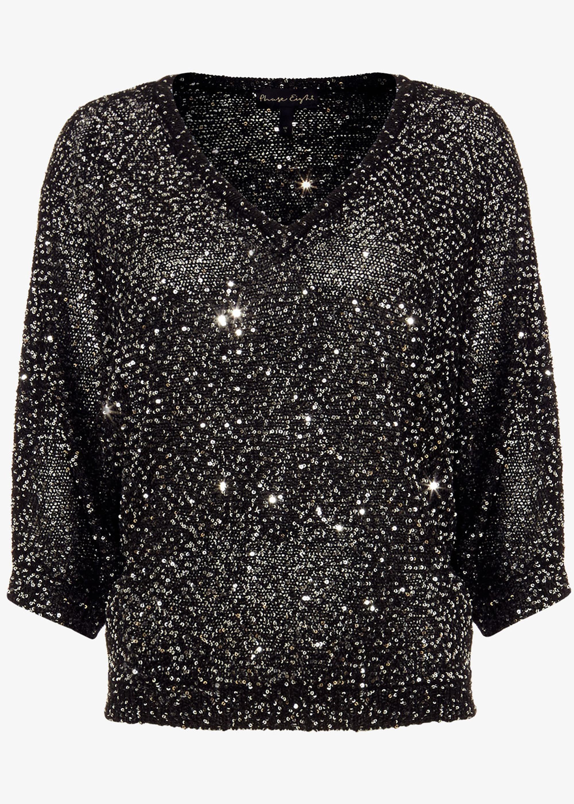Cristine Sequin V Neck Knitted Top