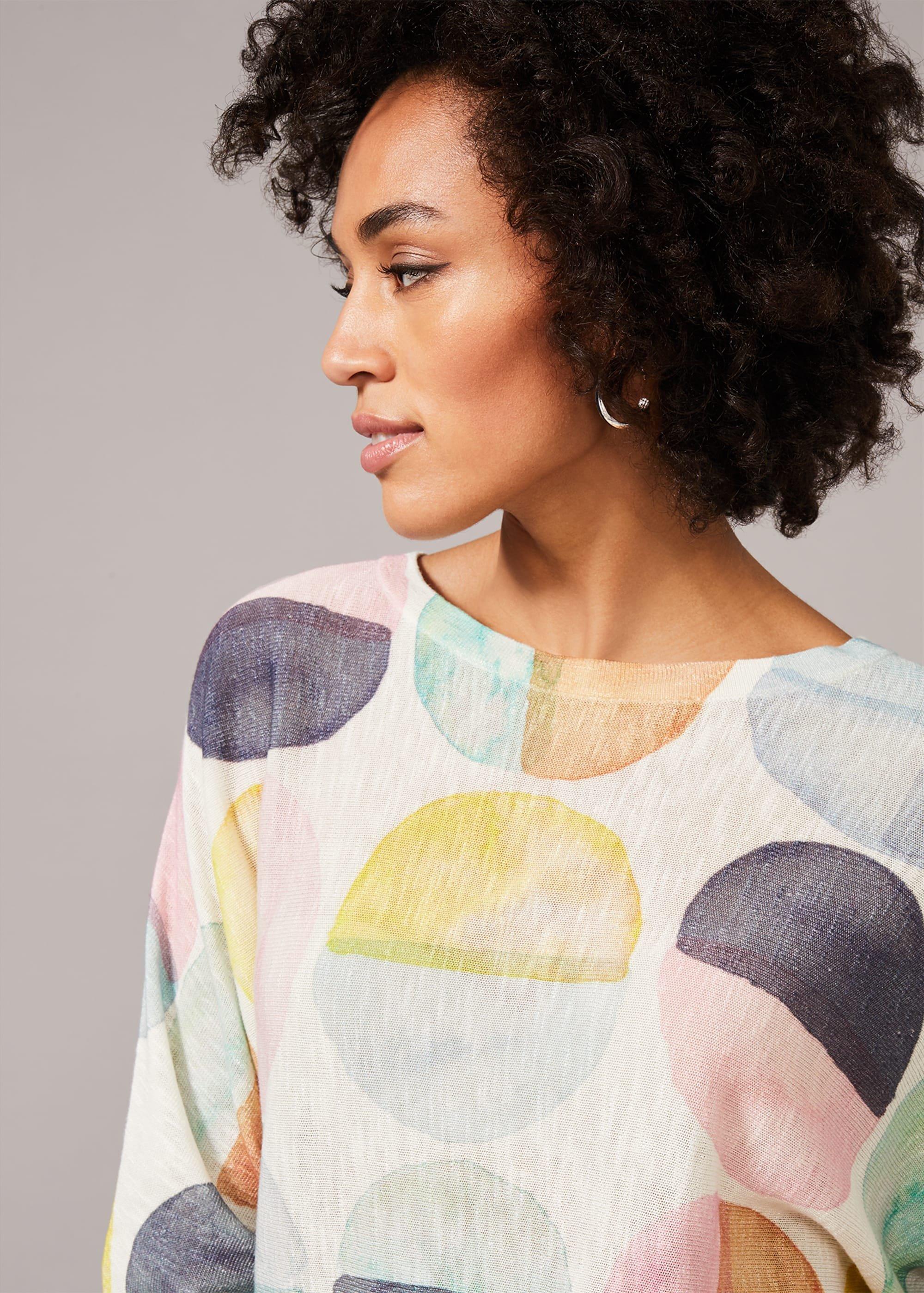 Kylie Circle Print Linen-Blend Knit Top