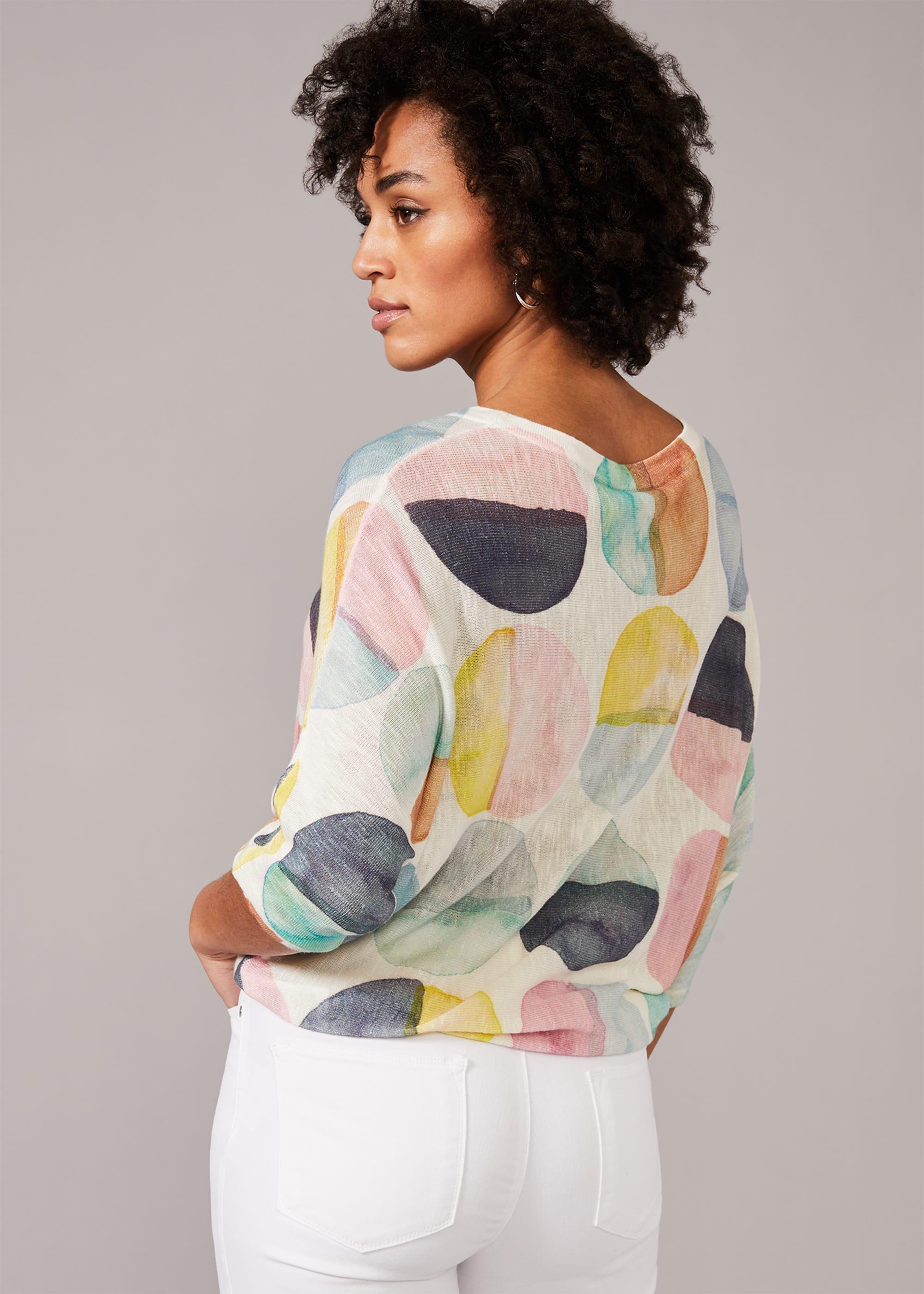 Kylie Circle Print Linen-Blend Knit Top