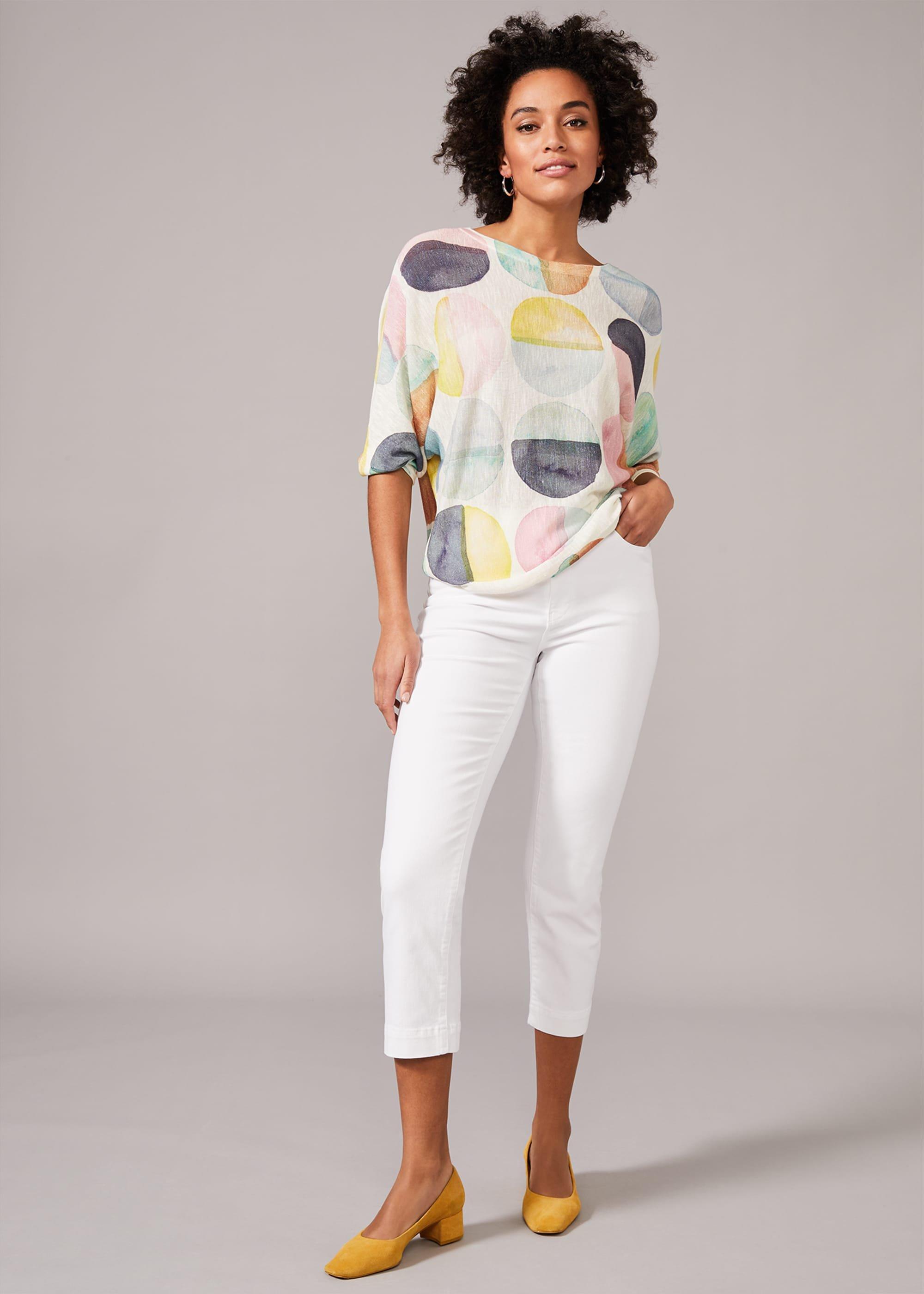 Kylie Circle Print Linen-Blend Knit Top