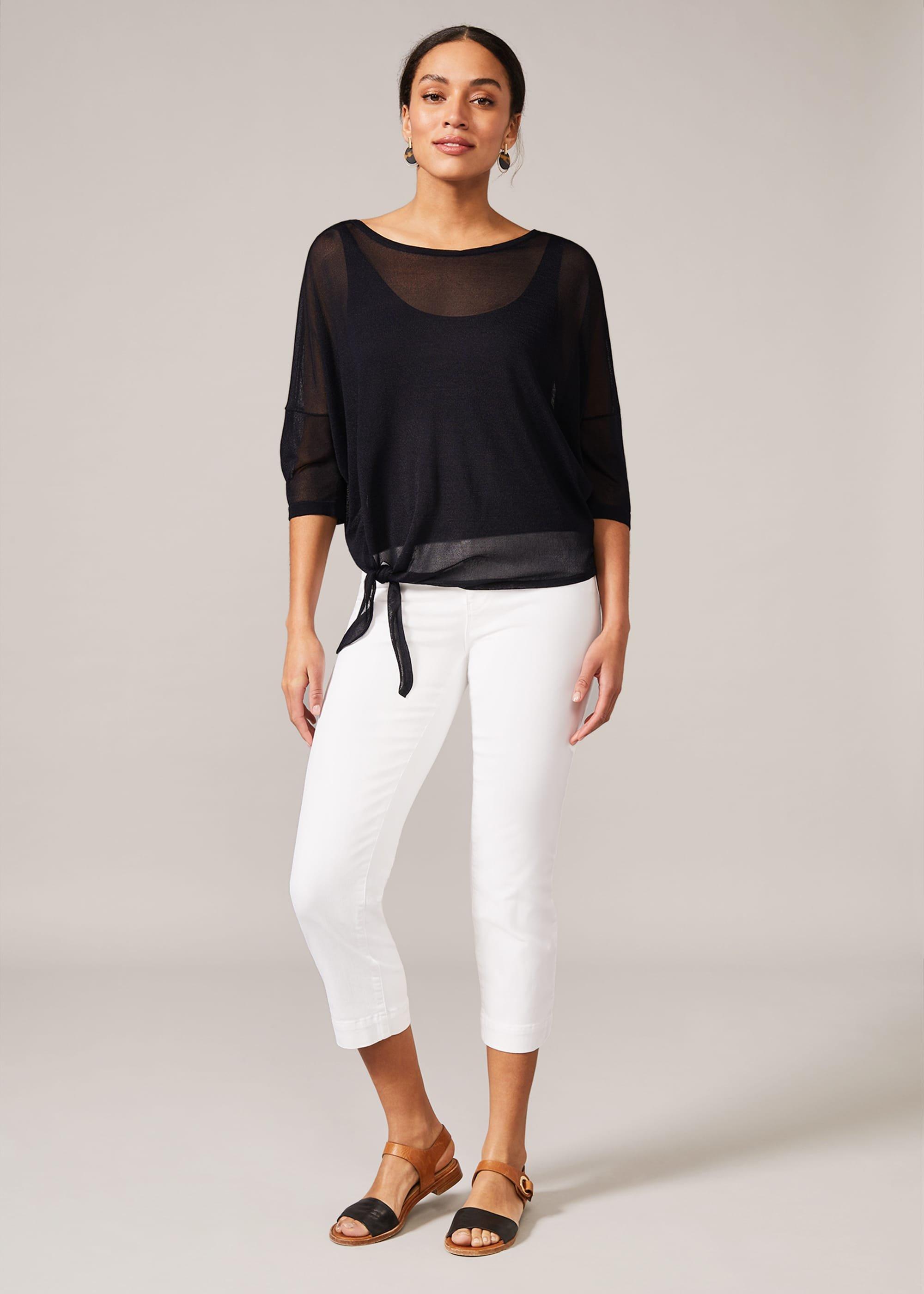 Nat Side Tie Sheer Knit Top