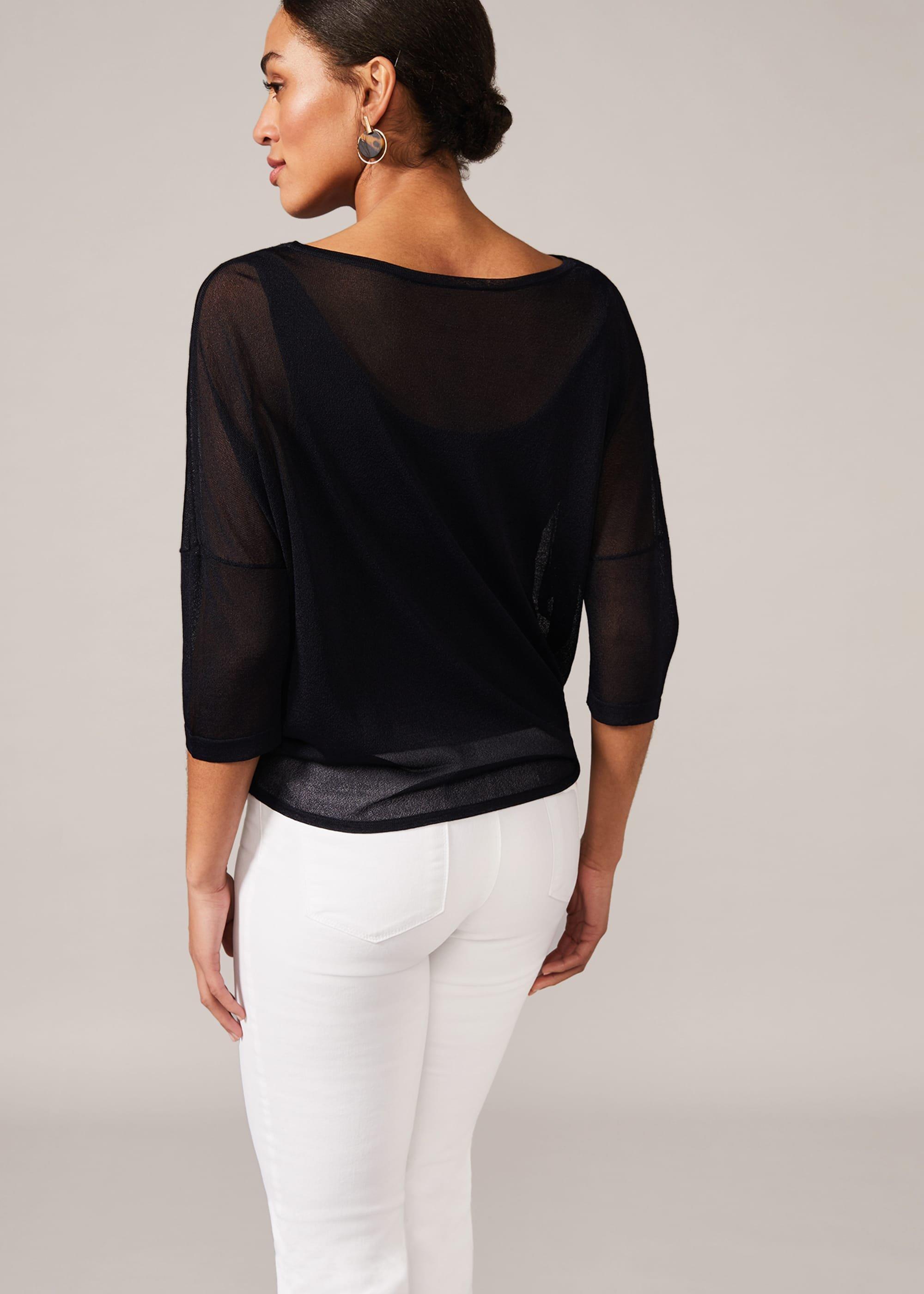 Nat Side Tie Sheer Knit Top