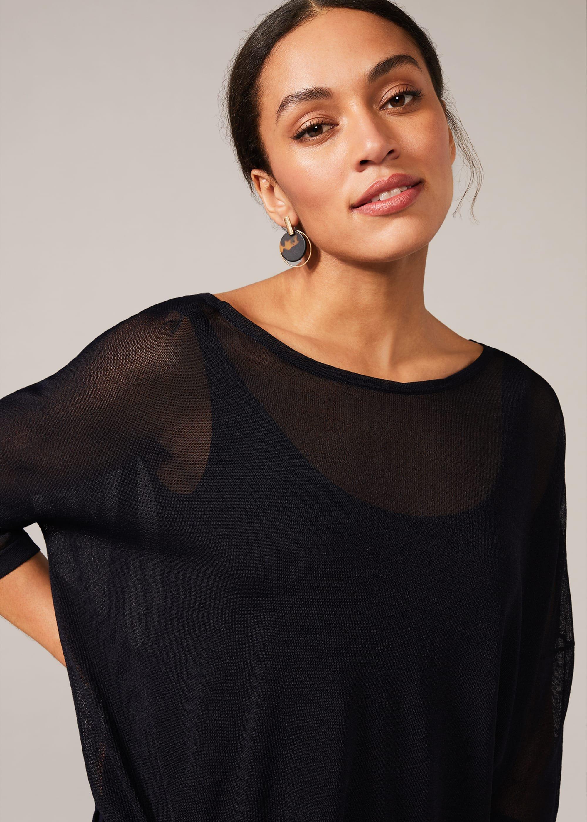 Nat Side Tie Sheer Knit Top