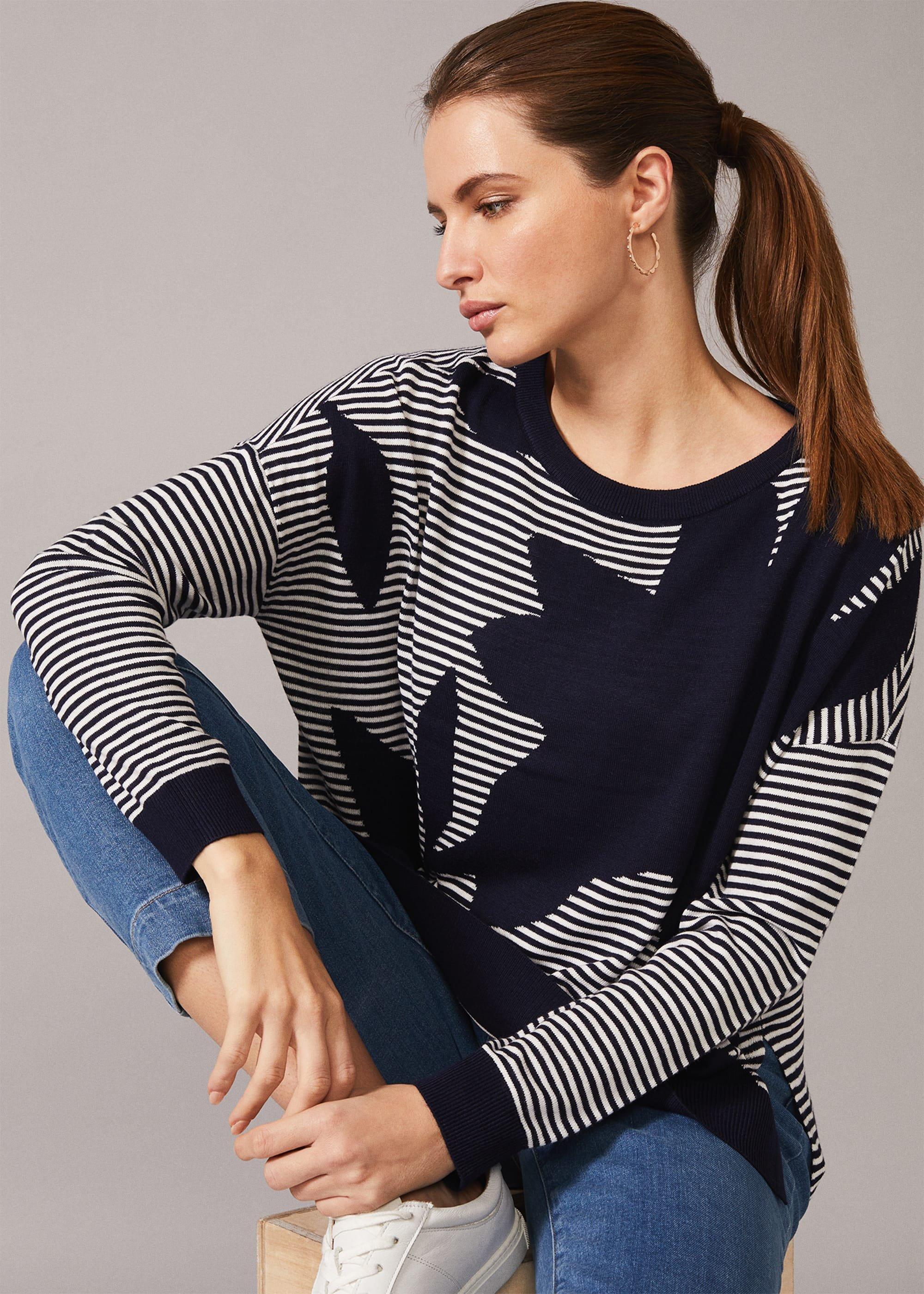 Iana Leaf Stripe Intarsia Jumper