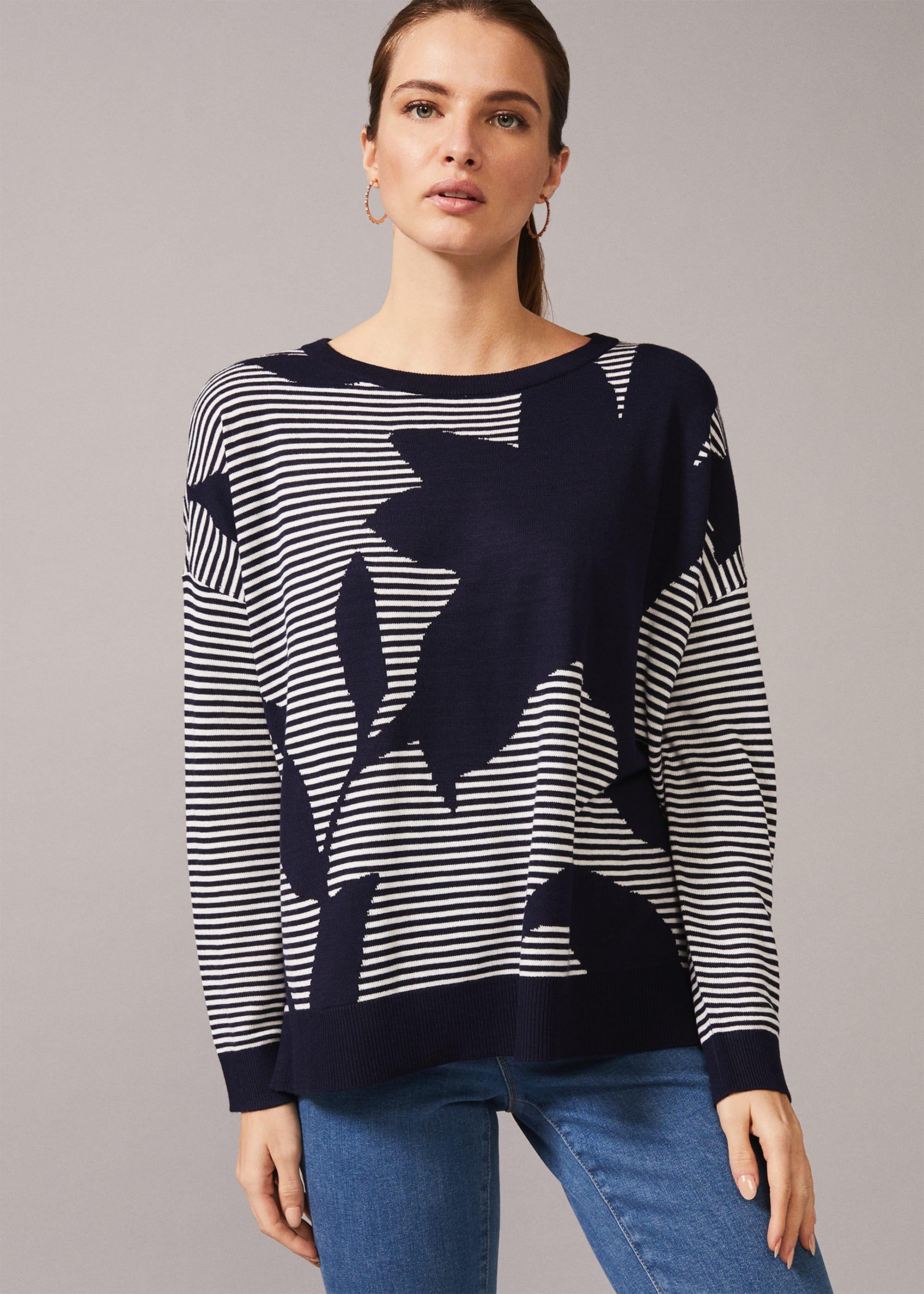 Iana Leaf Stripe Intarsia Jumper
