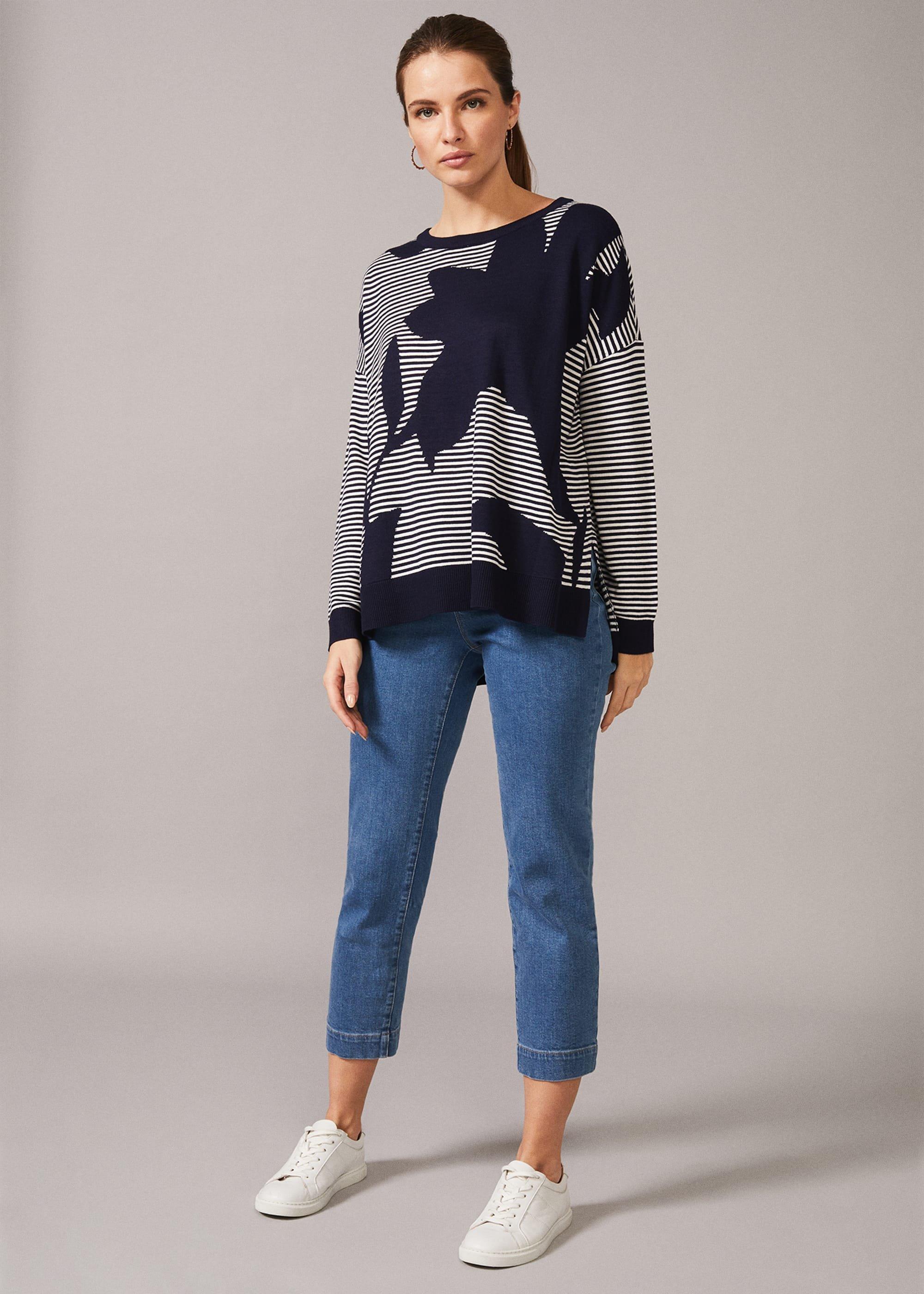 Iana Leaf Stripe Intarsia Jumper
