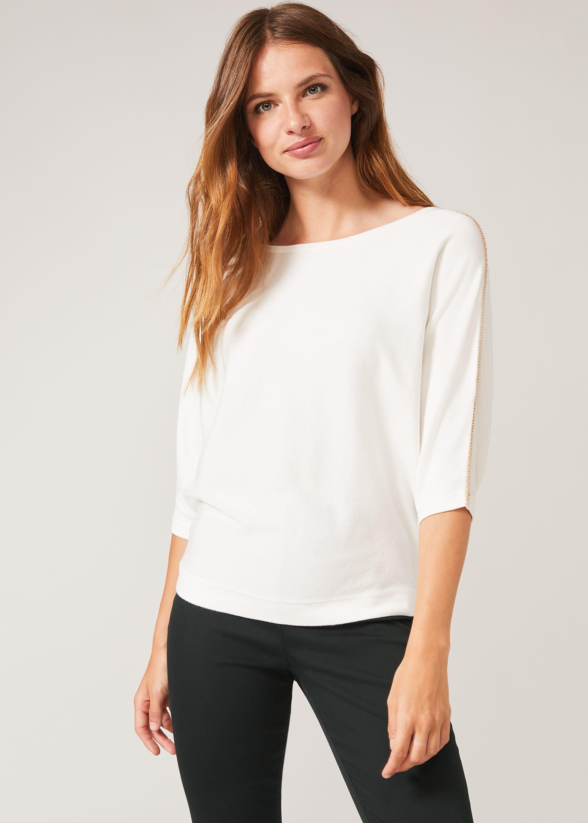 Malica Metallic Leaf Trim Knit Top