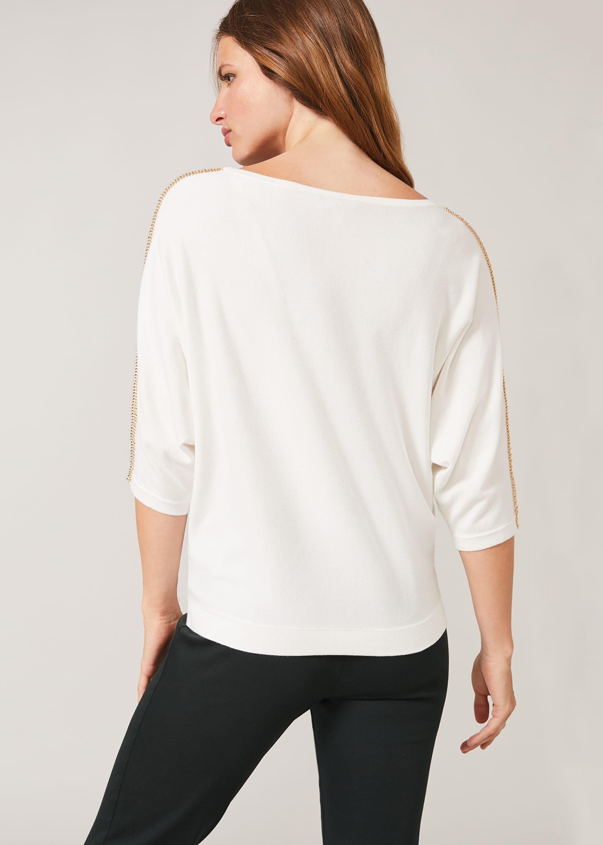Malica Metallic Leaf Trim Knit Top