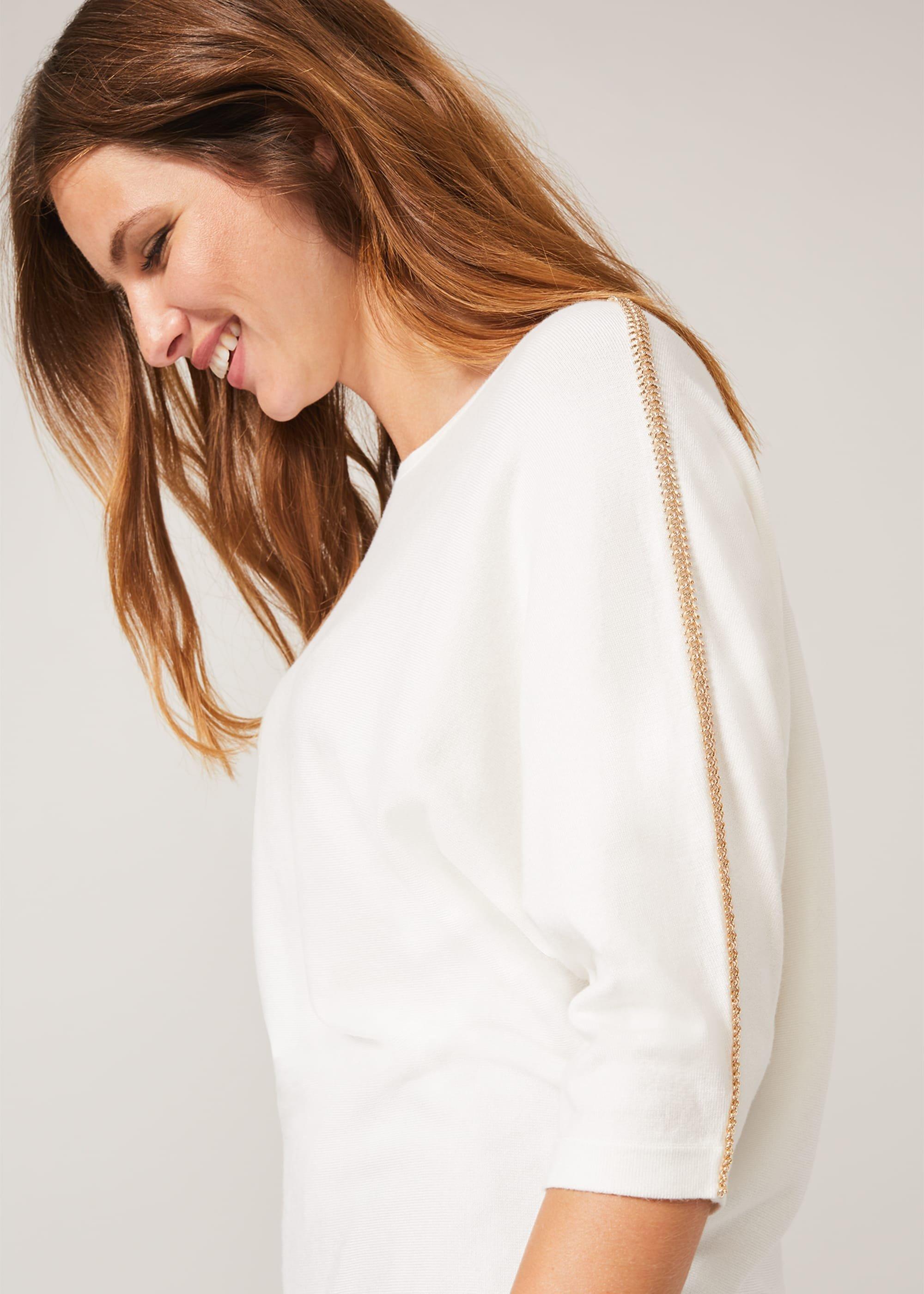 Malica Metallic Leaf Trim Knit Top