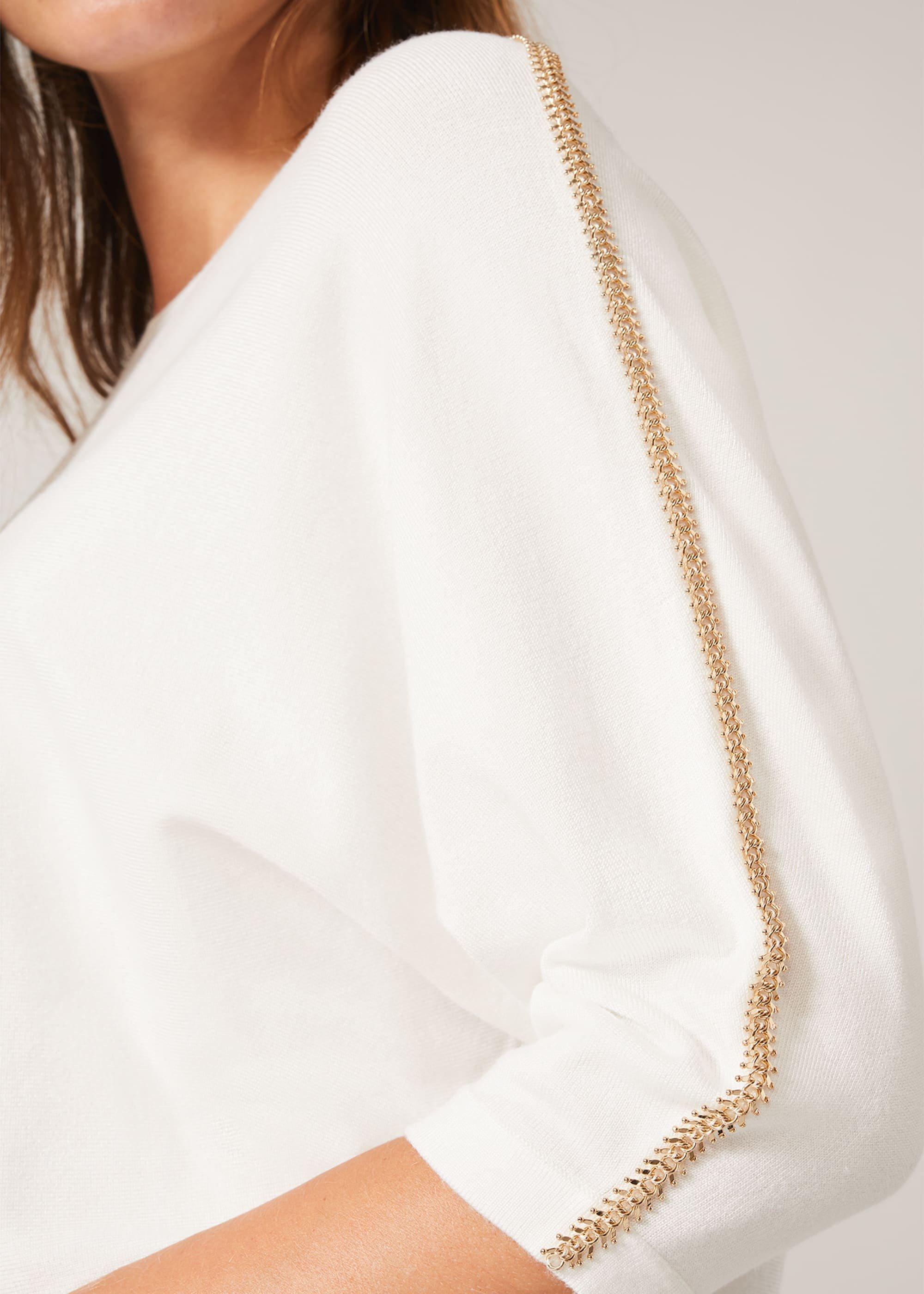 Malica Metallic Leaf Trim Knit Top