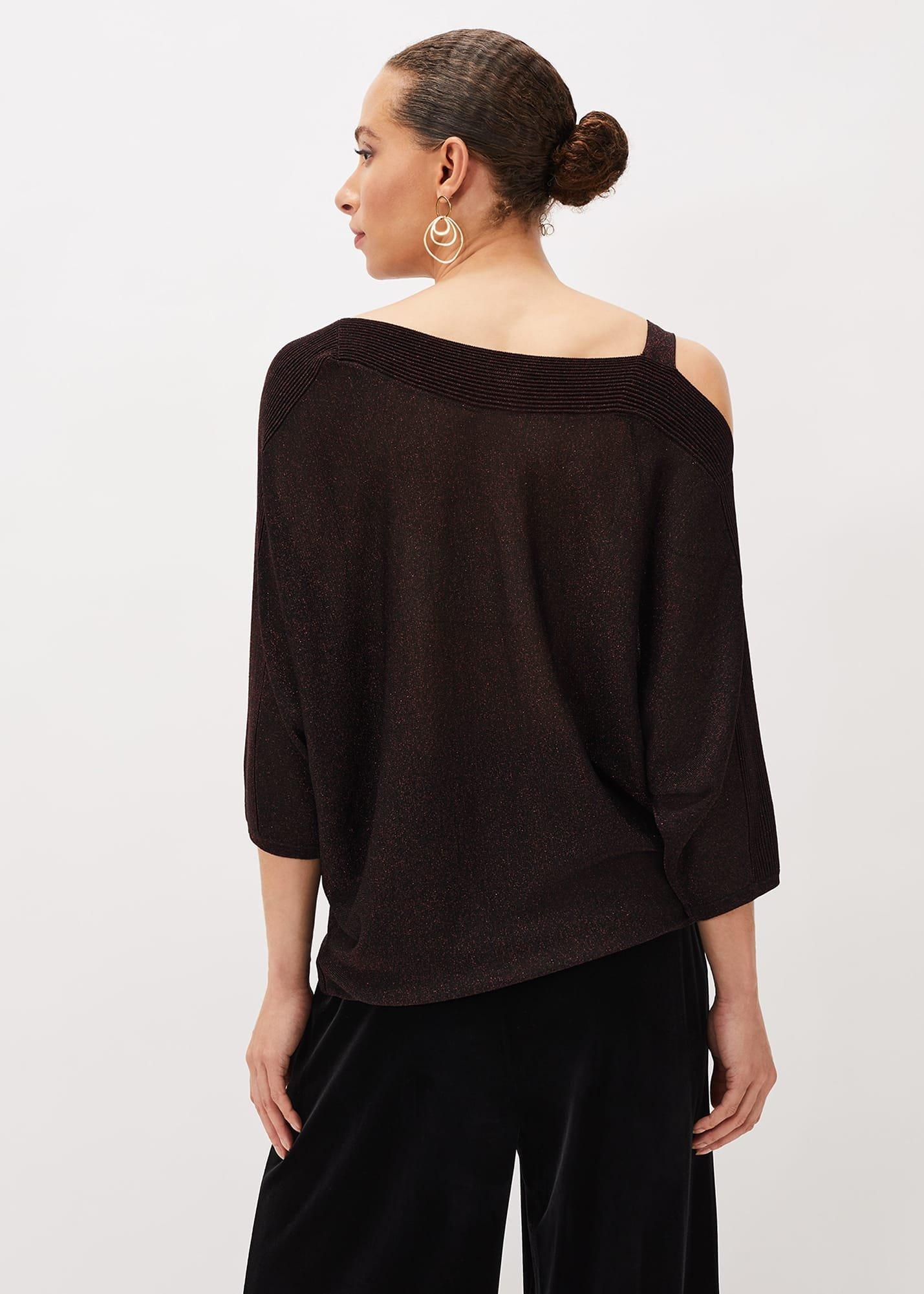 Aine Shimmer One Shoulder Knit Top