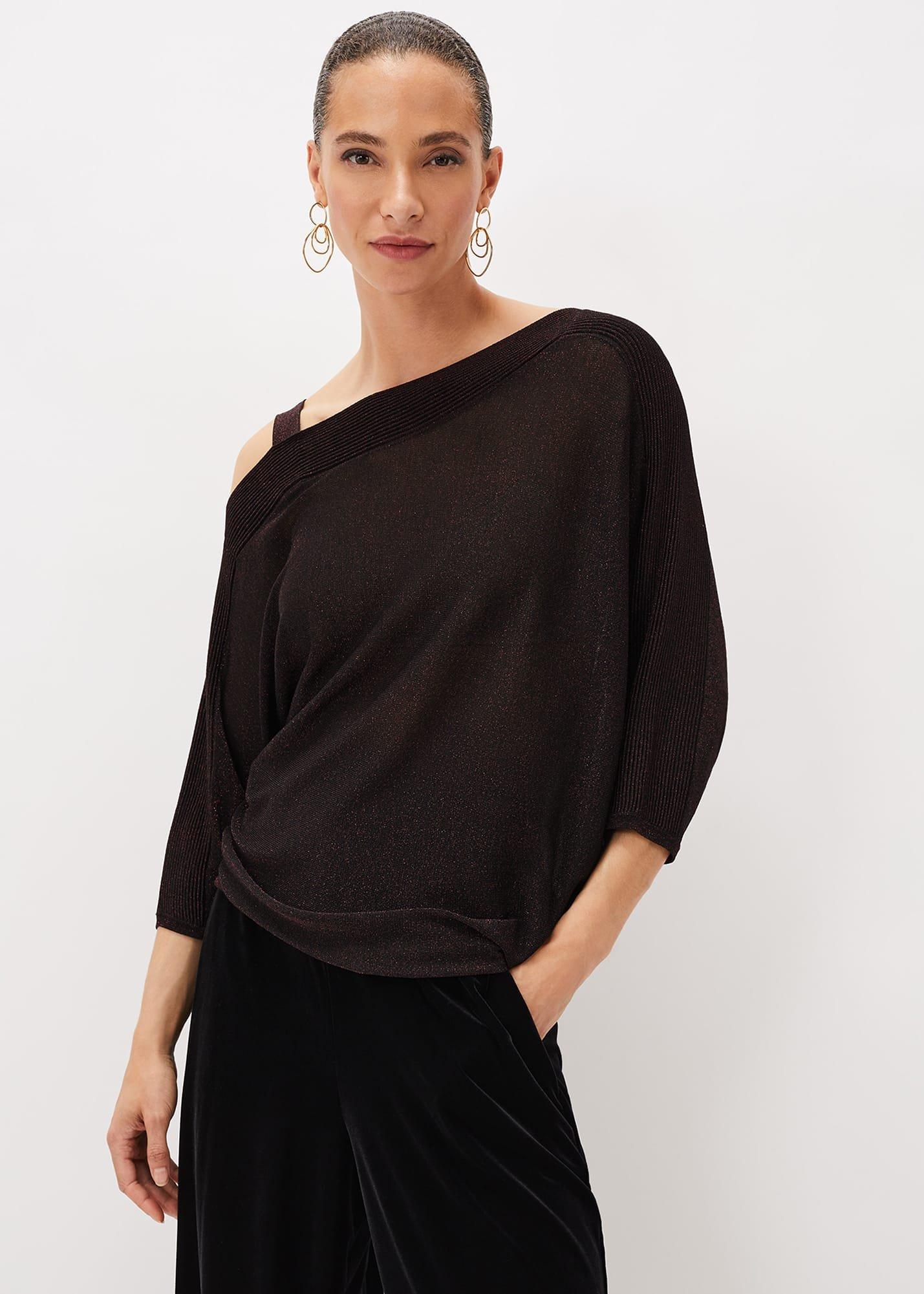 Aine Shimmer One Shoulder Knit Top