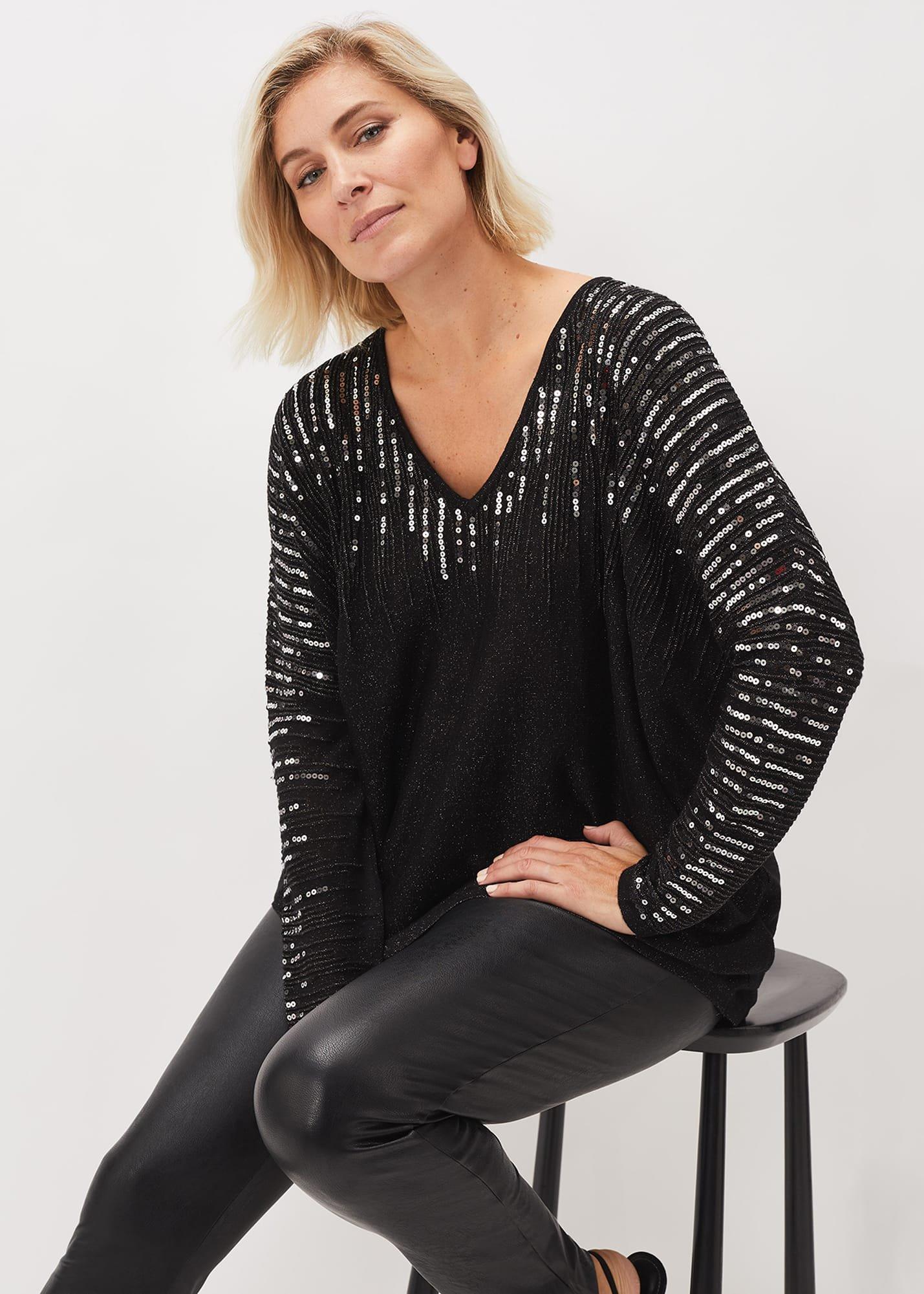 Jouri Sequin Shimmer Knit Top