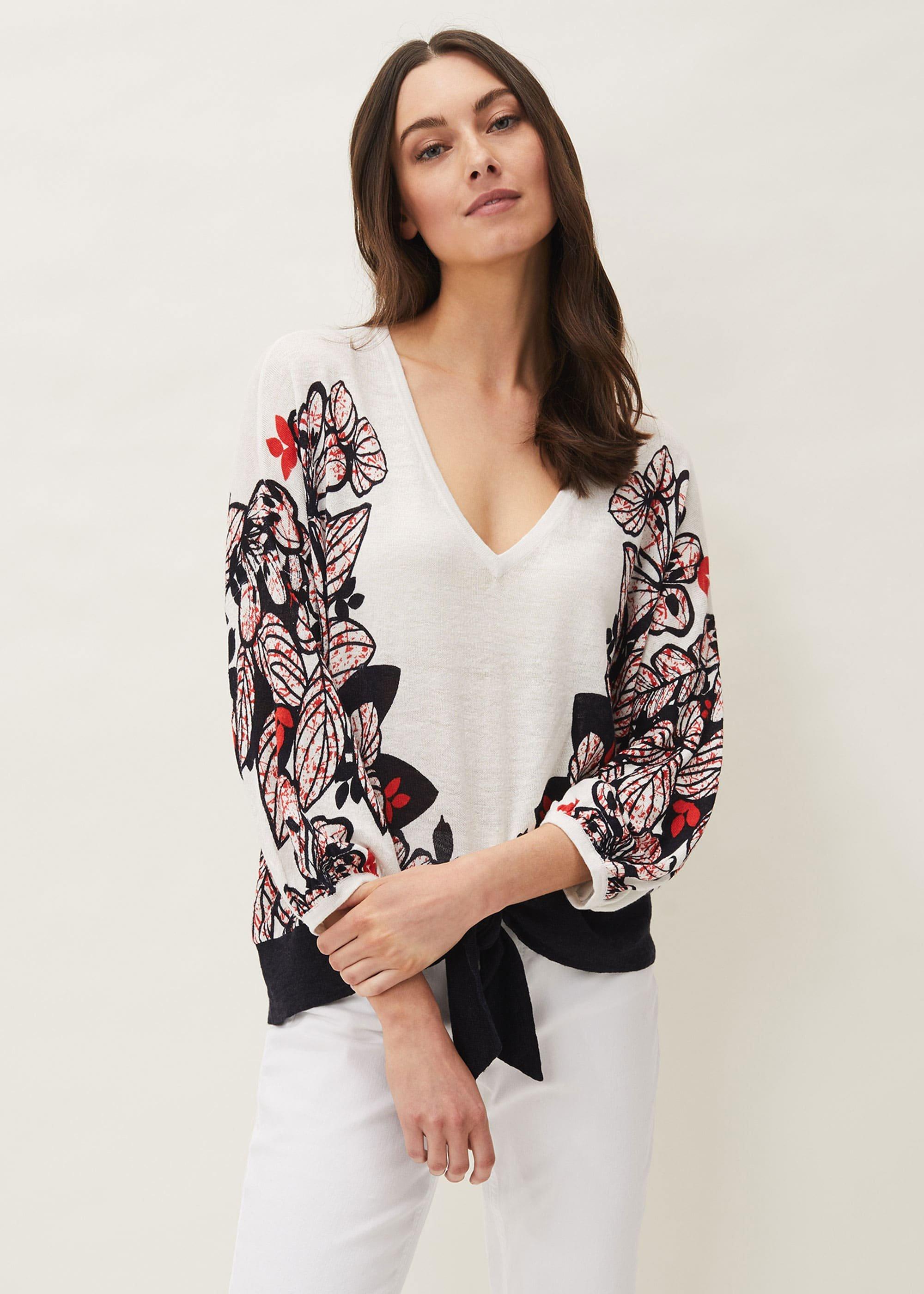 Pearla Tie Front Linen Blend Jumper
