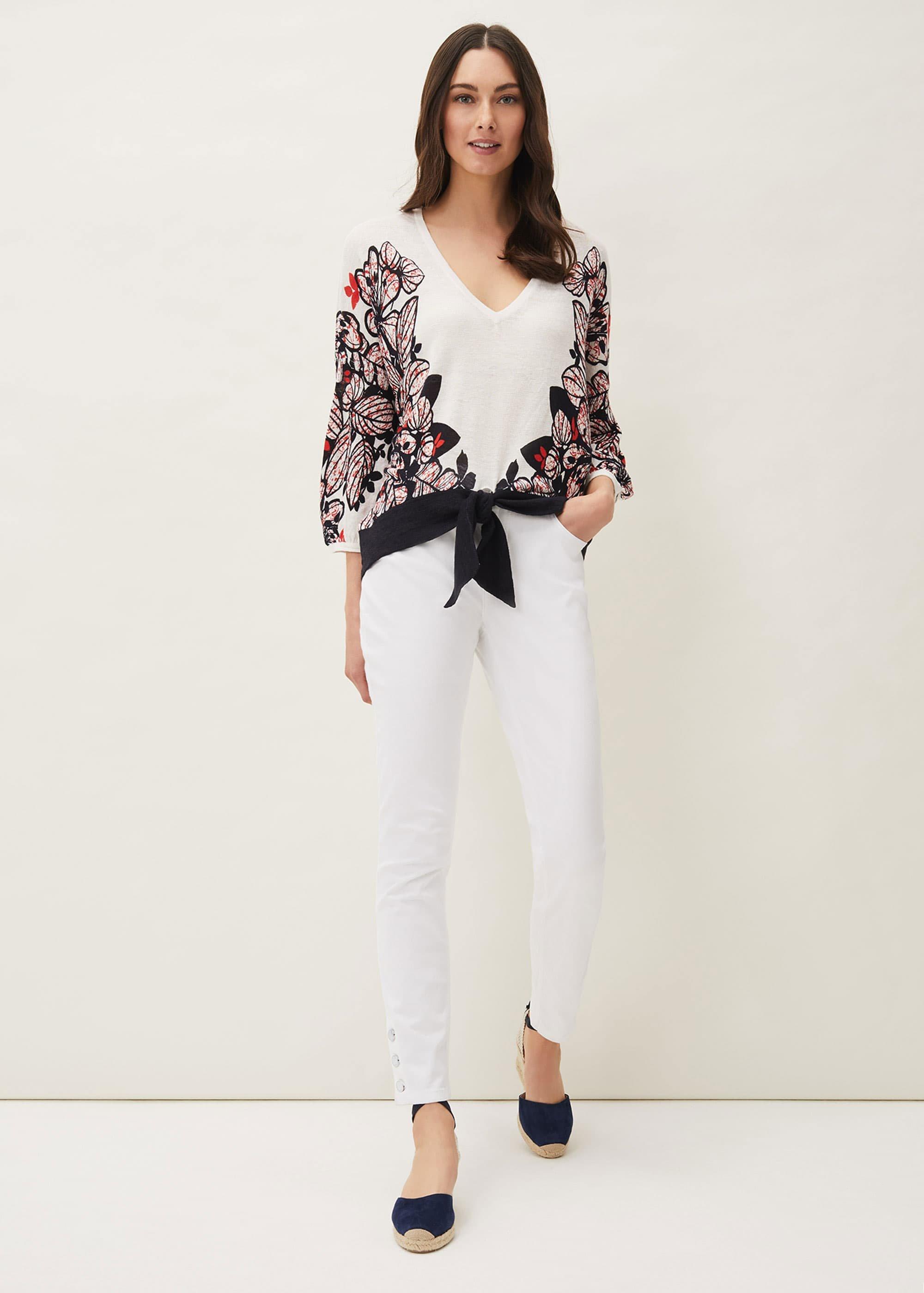 Pearla Tie Front Linen Blend Jumper