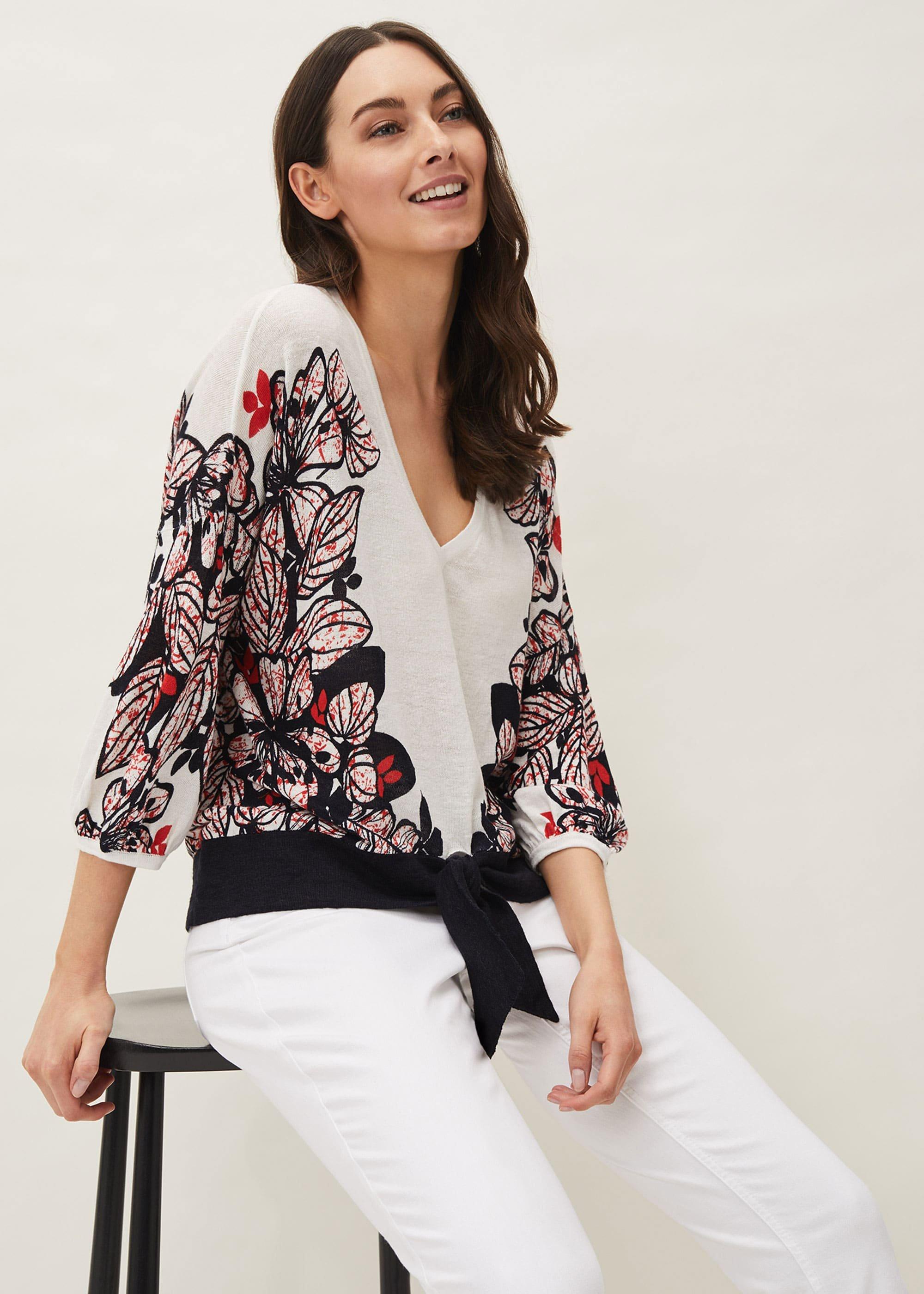 Pearla Tie Front Linen Blend Jumper