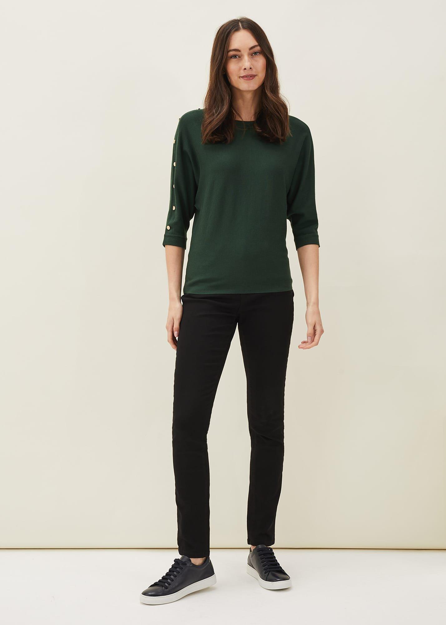 Cristine Button Detail Batwing Sleeve Jumper