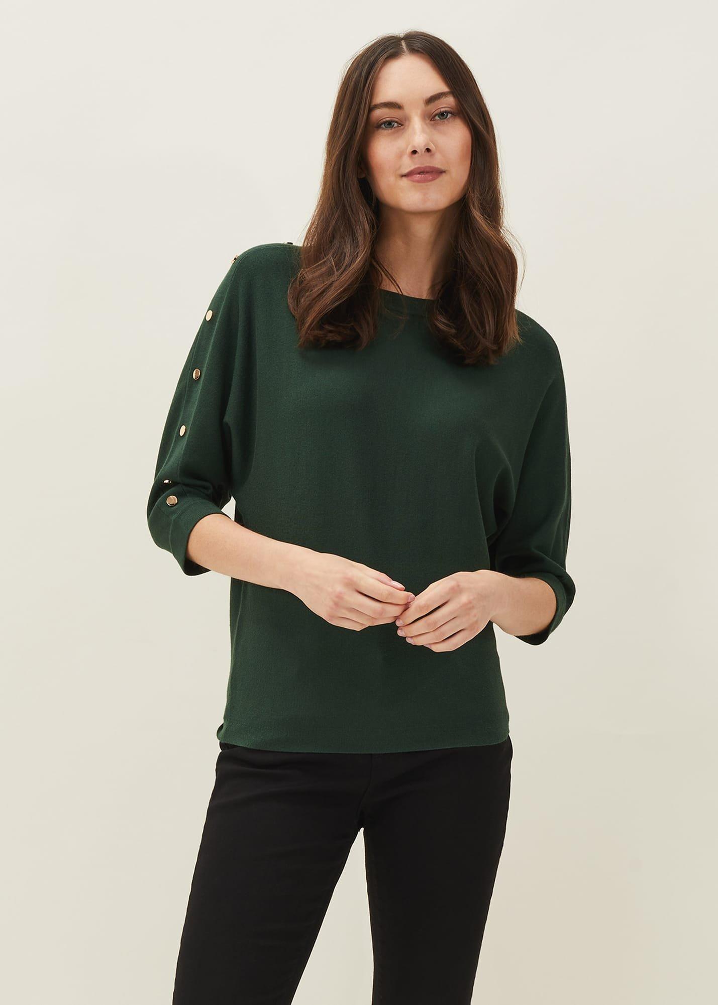 Cristine Button Detail Batwing Sleeve Jumper