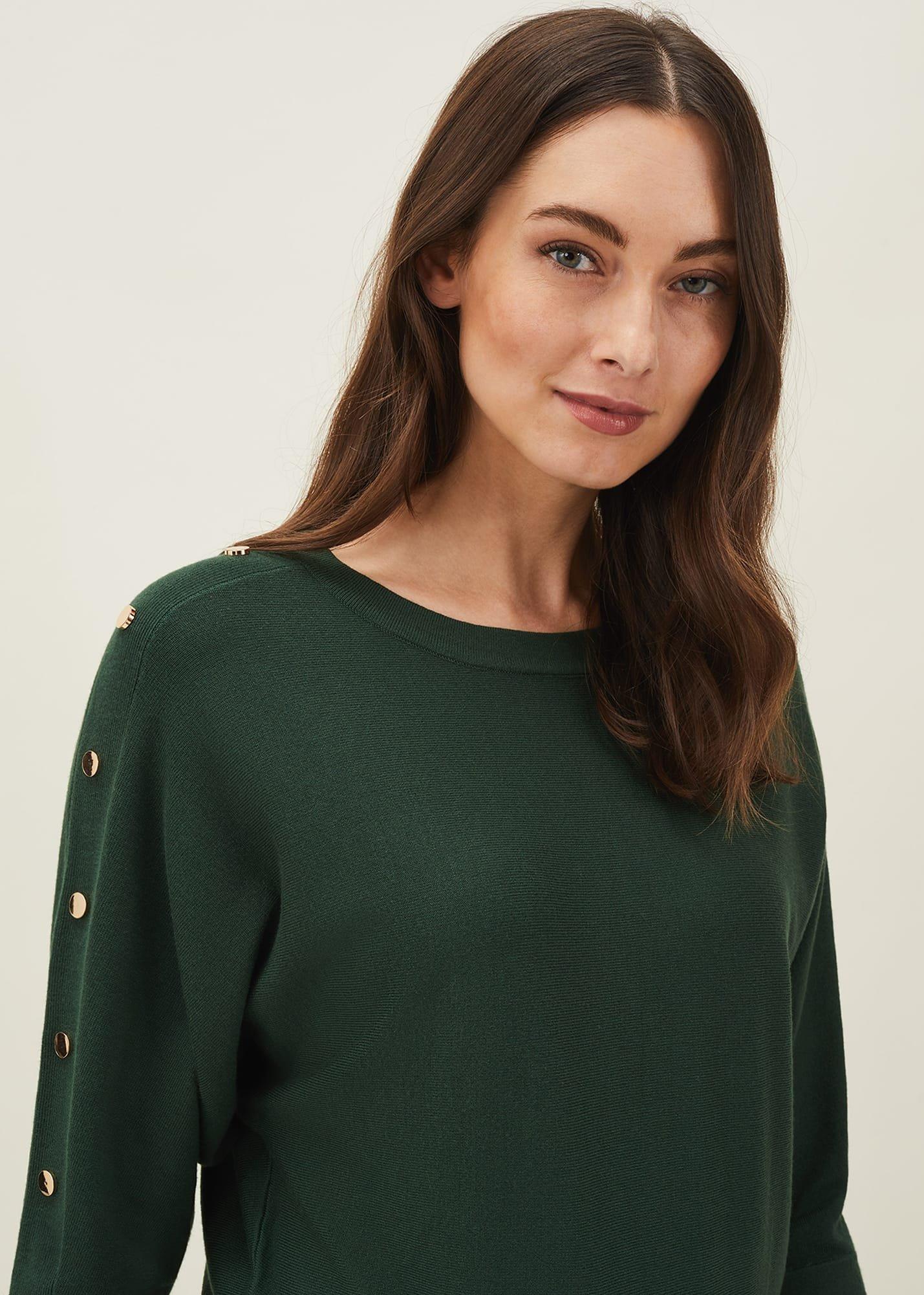 Cristine Button Detail Batwing Sleeve Jumper