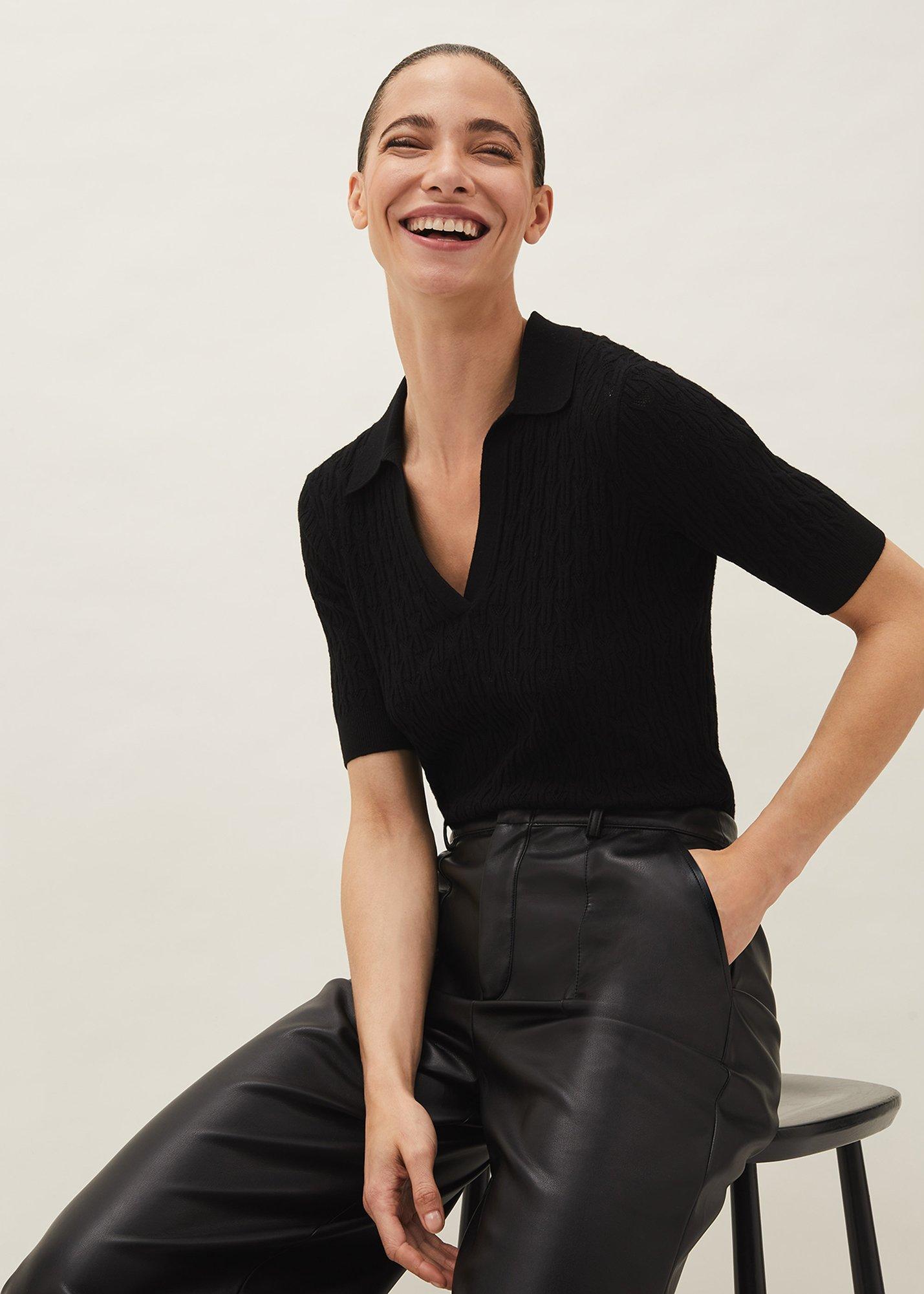 Sue Ribbed Polo Neck Top