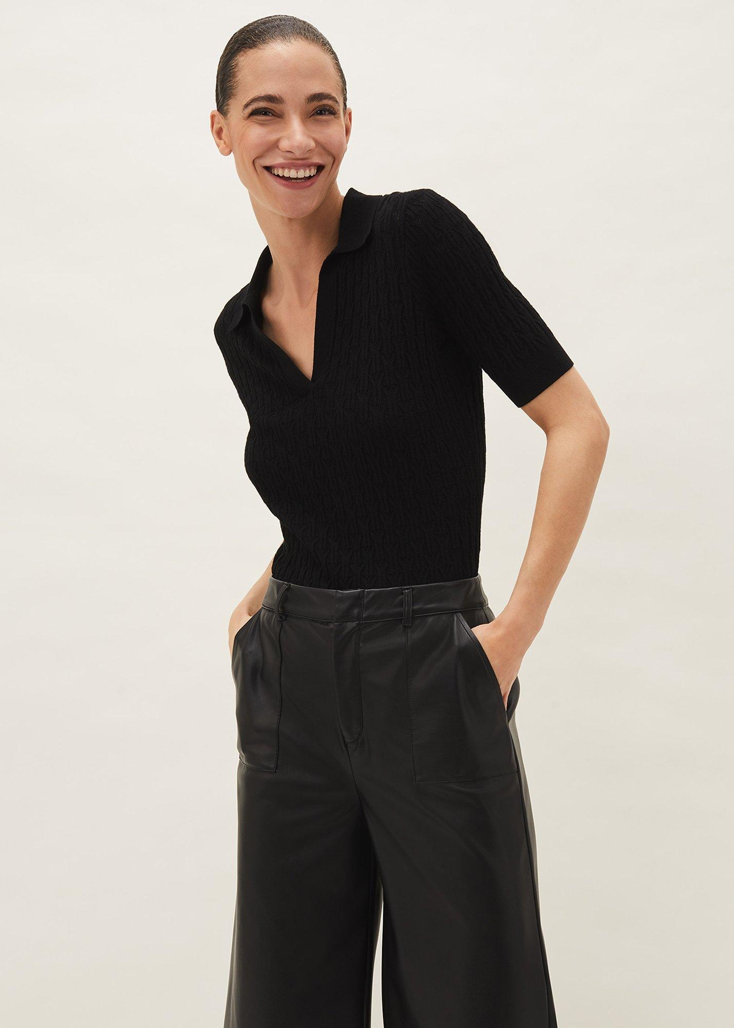 Sue Ribbed Polo Neck Top