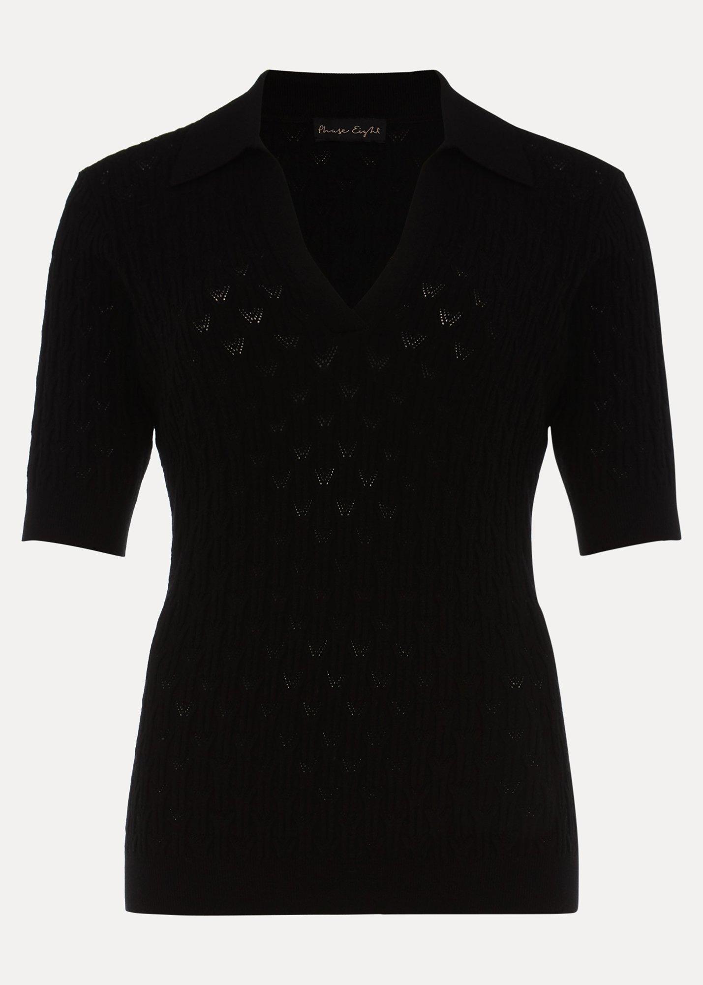 Sue Ribbed Polo Neck Top