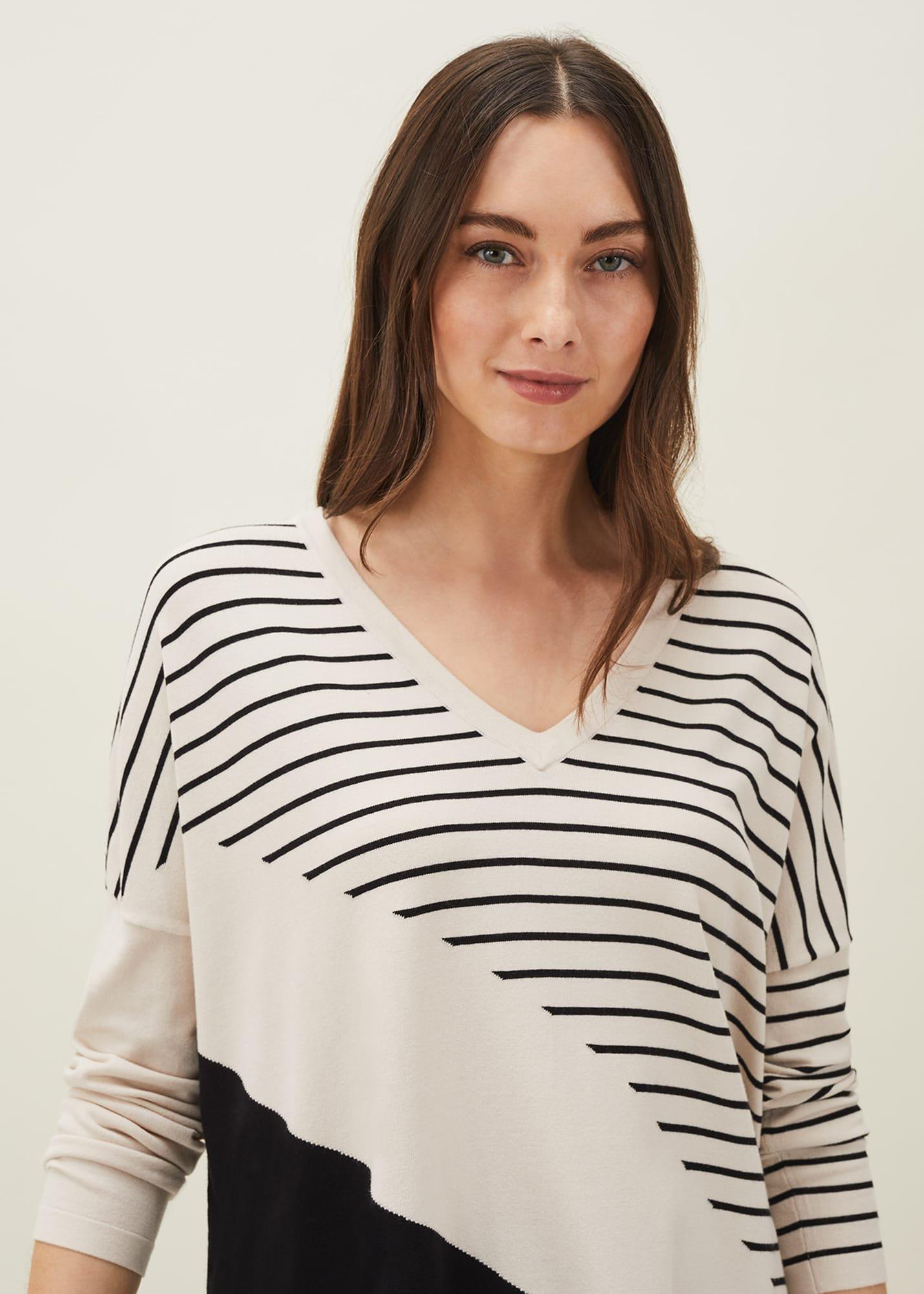 Belsa Stripe Colourblock Fine Knit Jumper