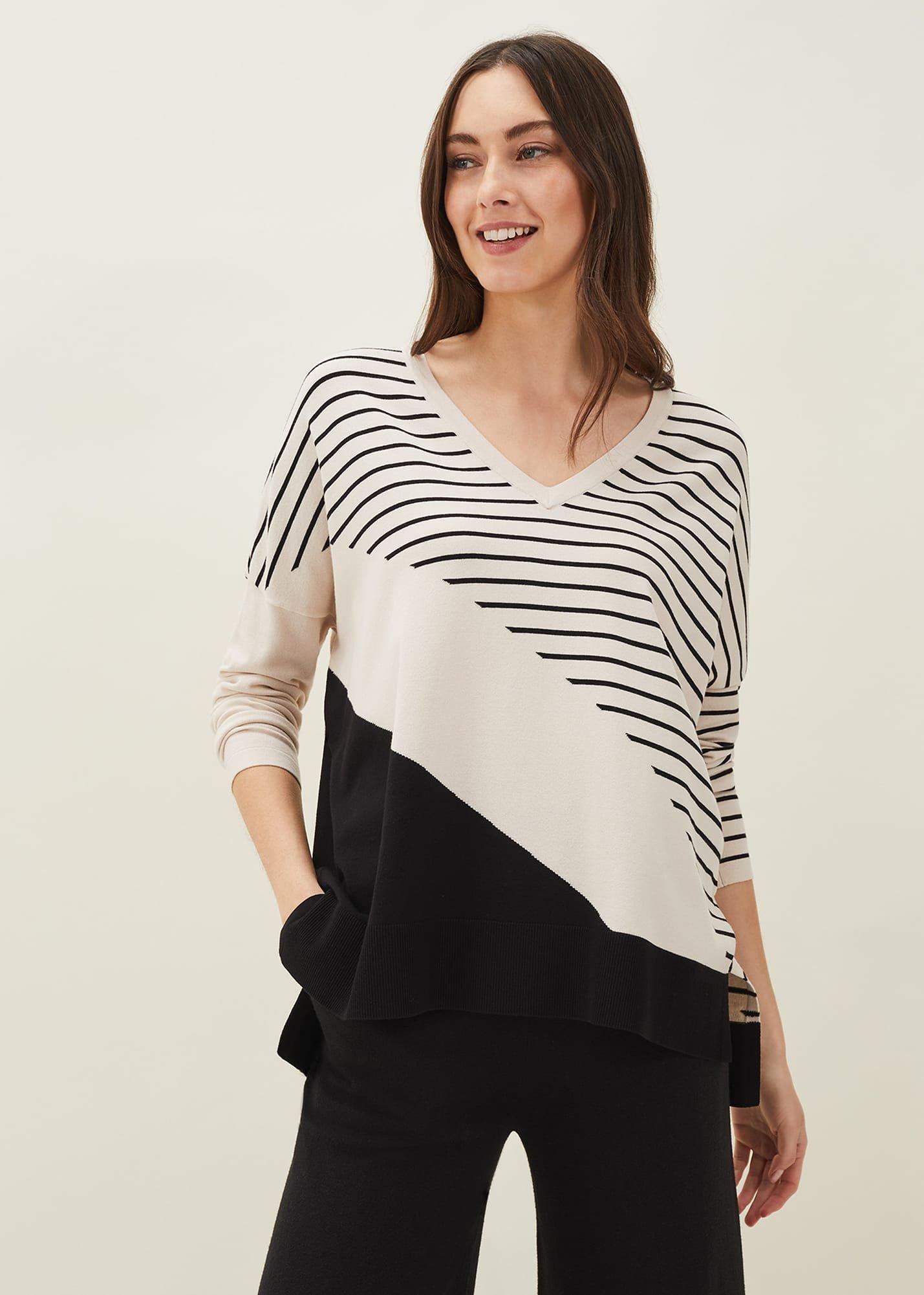 Belsa Stripe Colourblock Fine Knit Jumper