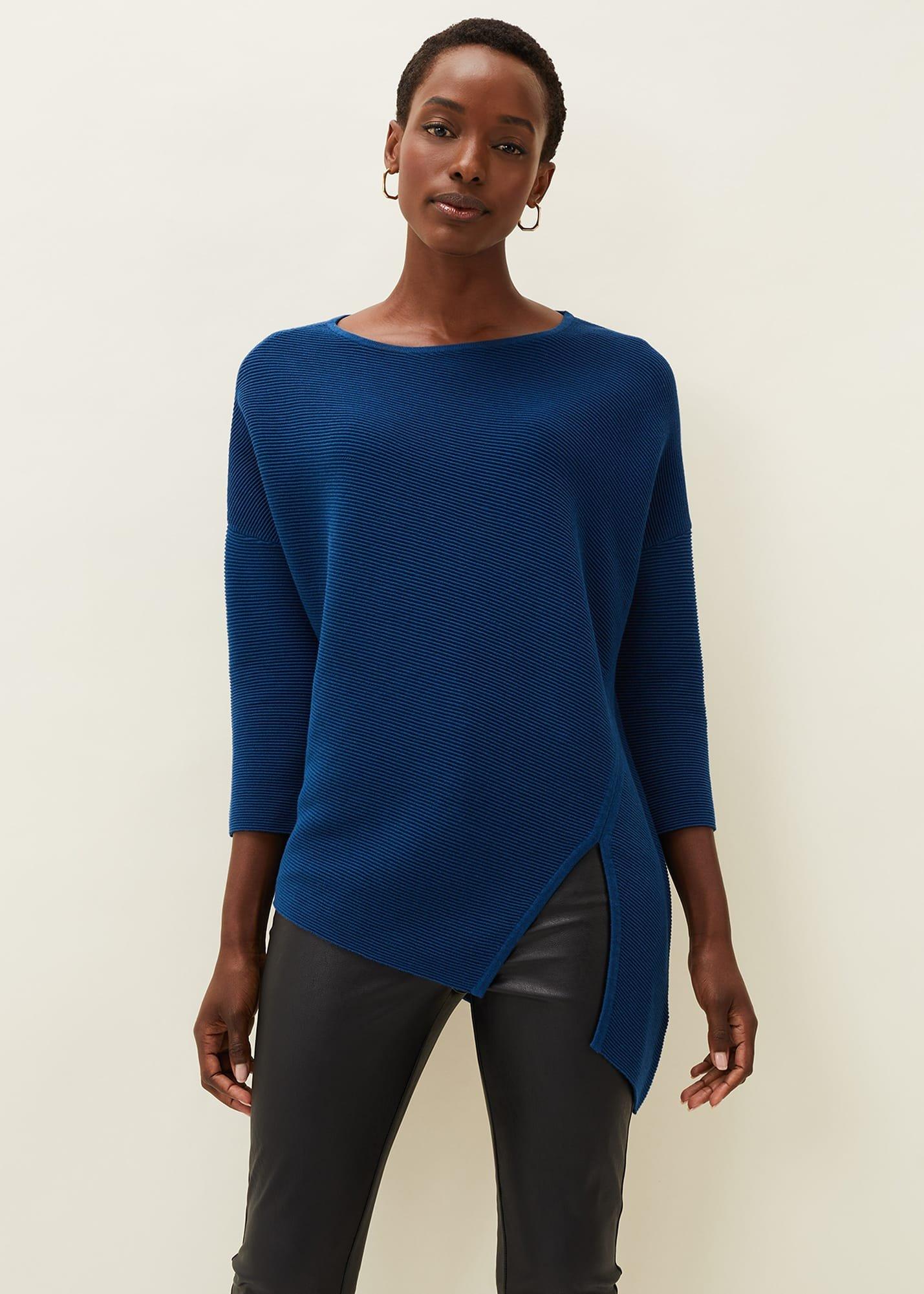 Cyndi Textured Asymmetric Hem Fine Knit Jumper