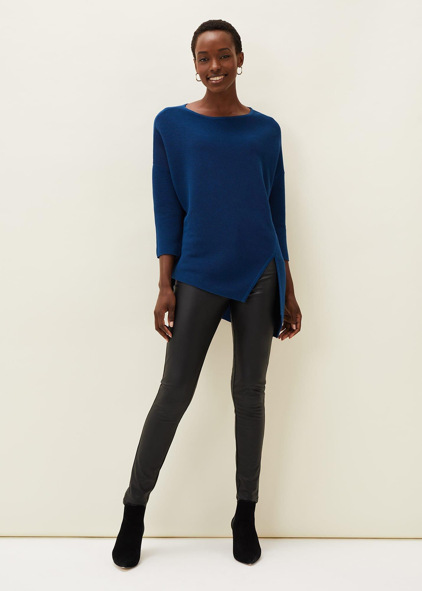 Cyndi Textured Asymmetric Hem Fine Knit Jumper