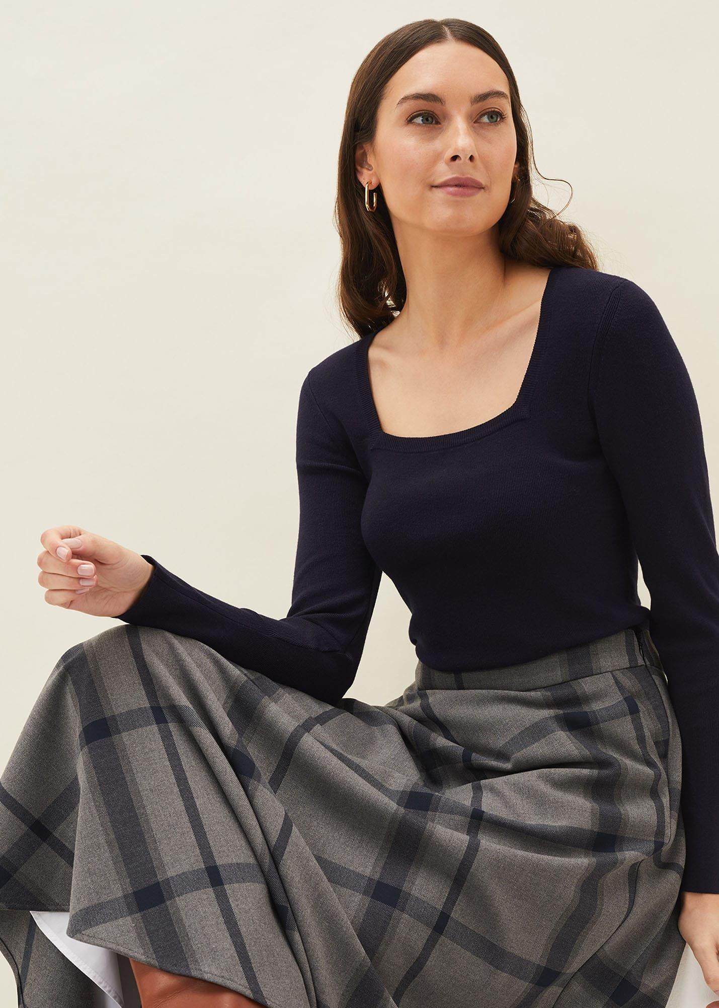 Molla Square Neck Fine Knit Jumper