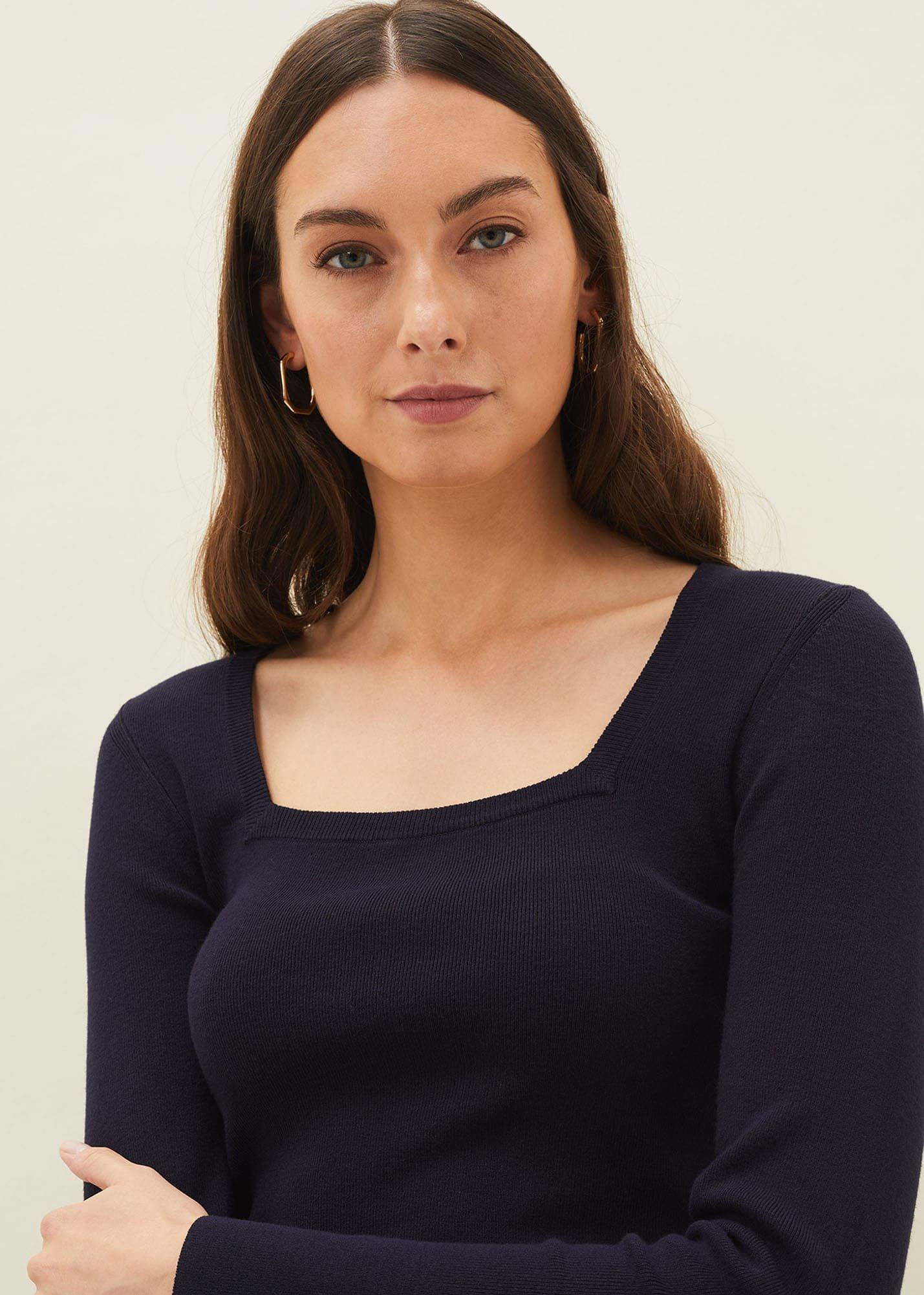 Molla Square Neck Fine Knit Jumper