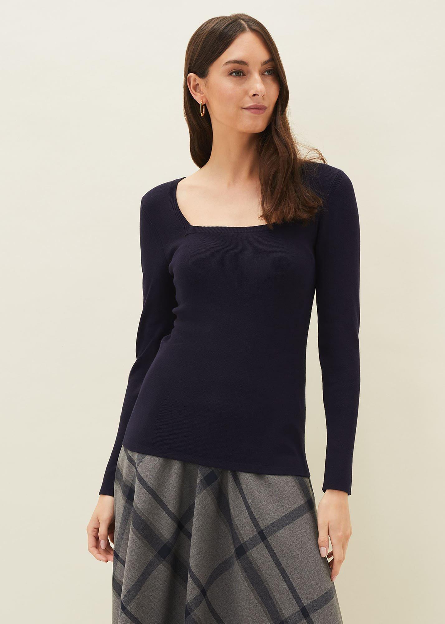 Molla Square Neck Fine Knit Jumper