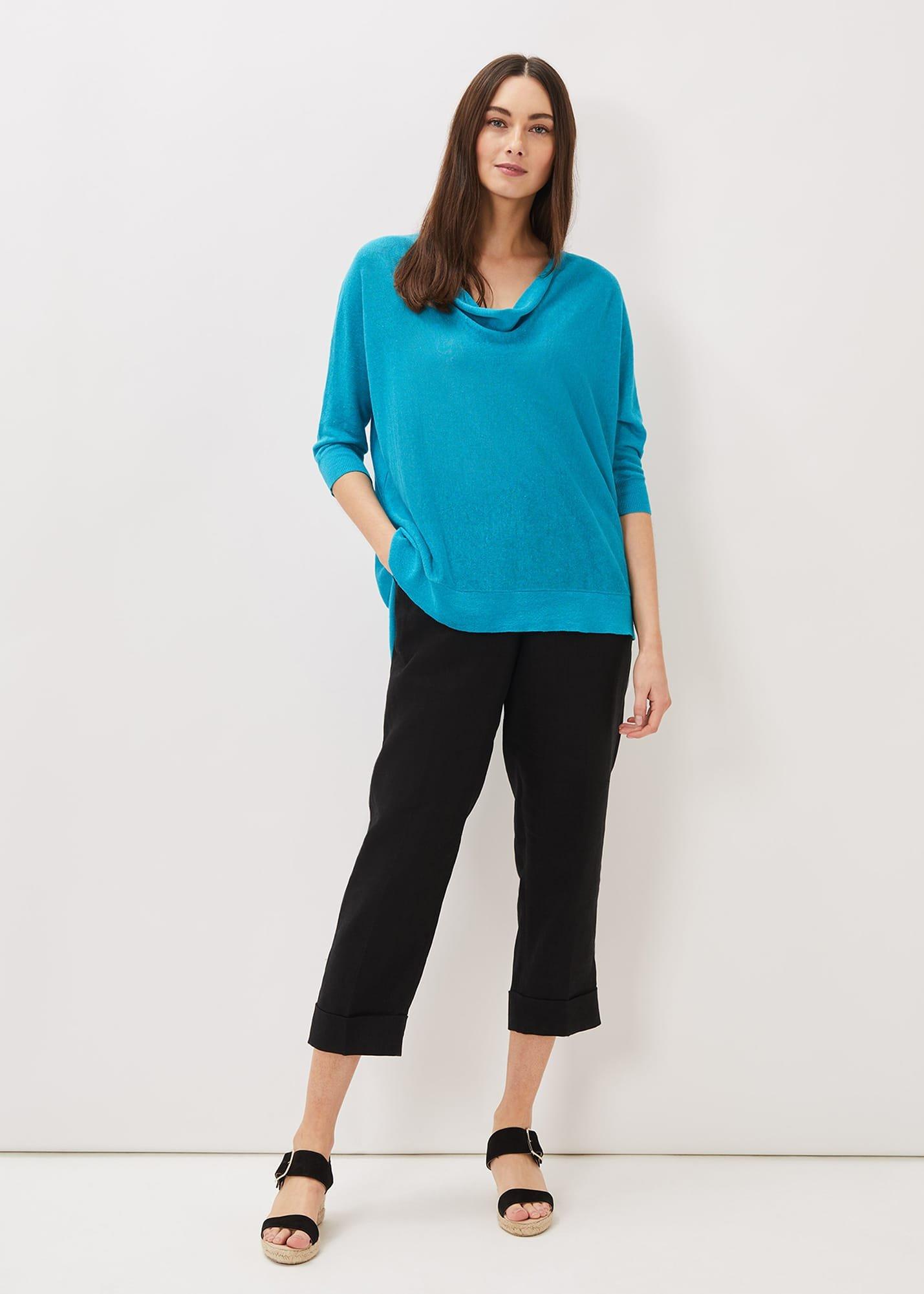 Clare Linen Cowl Neck Fine Knit Jumper