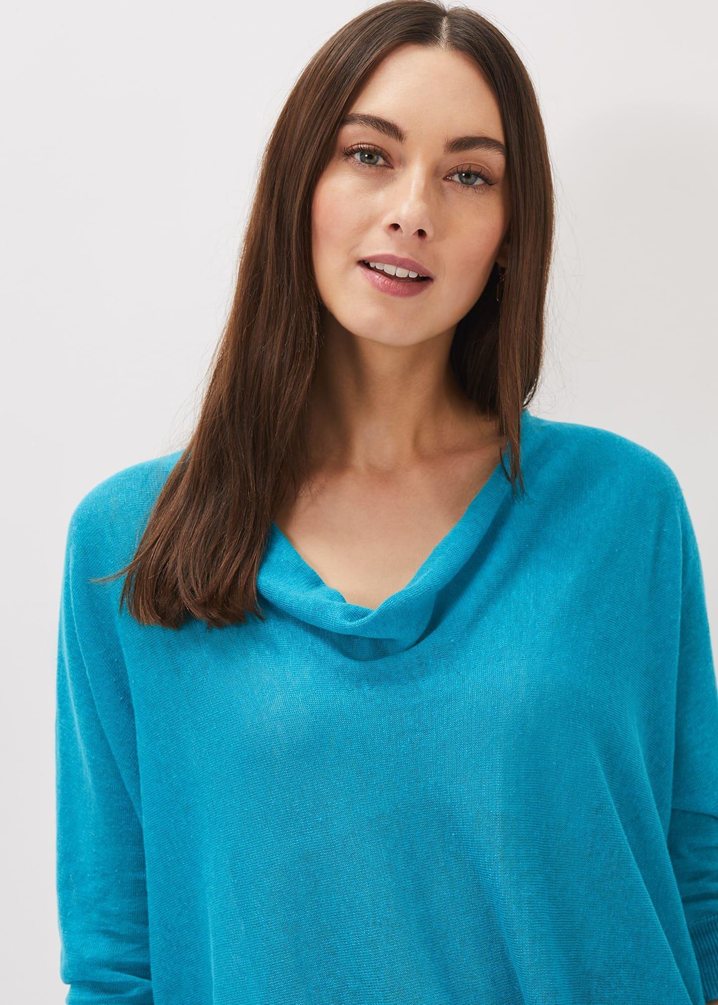Clare Linen Cowl Neck Fine Knit Jumper