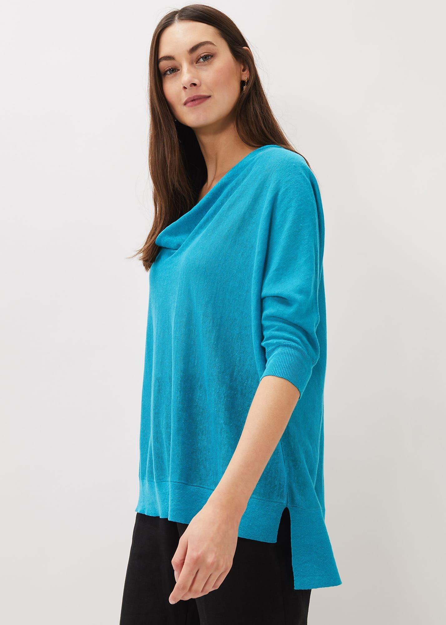 Clare Linen Cowl Neck Fine Knit Jumper
