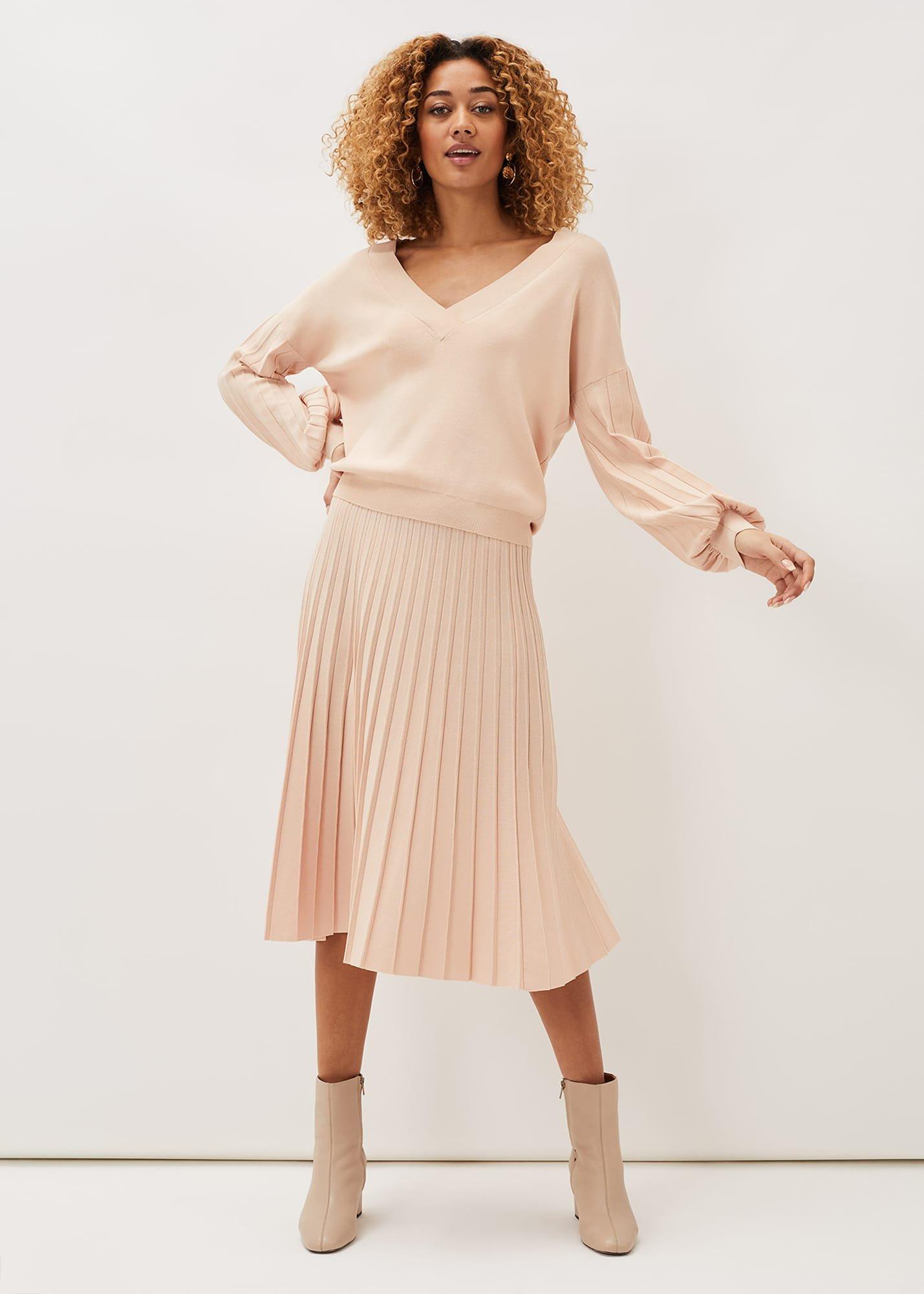 Teodora V Neck Pleat Sleeve Co-Ord Jumper