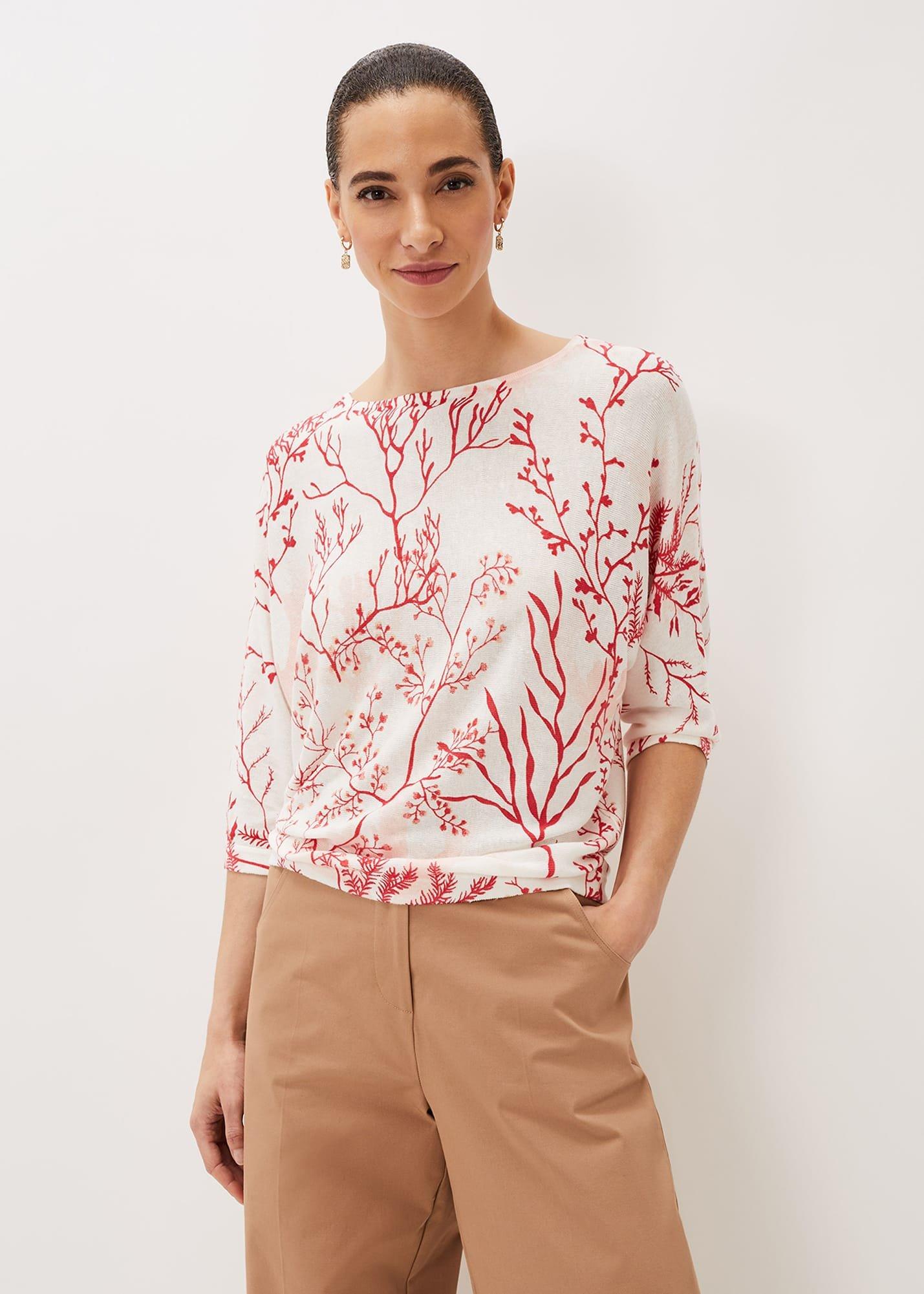 Eleanor Coral Print Linen Jumper