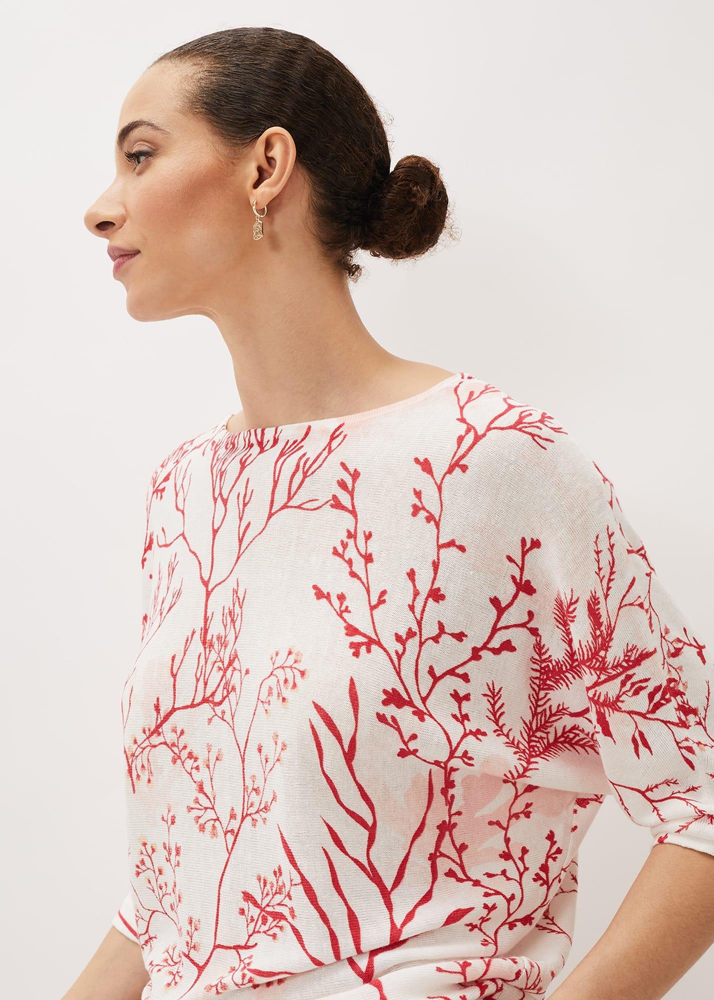 Eleanor Coral Print Linen Jumper
