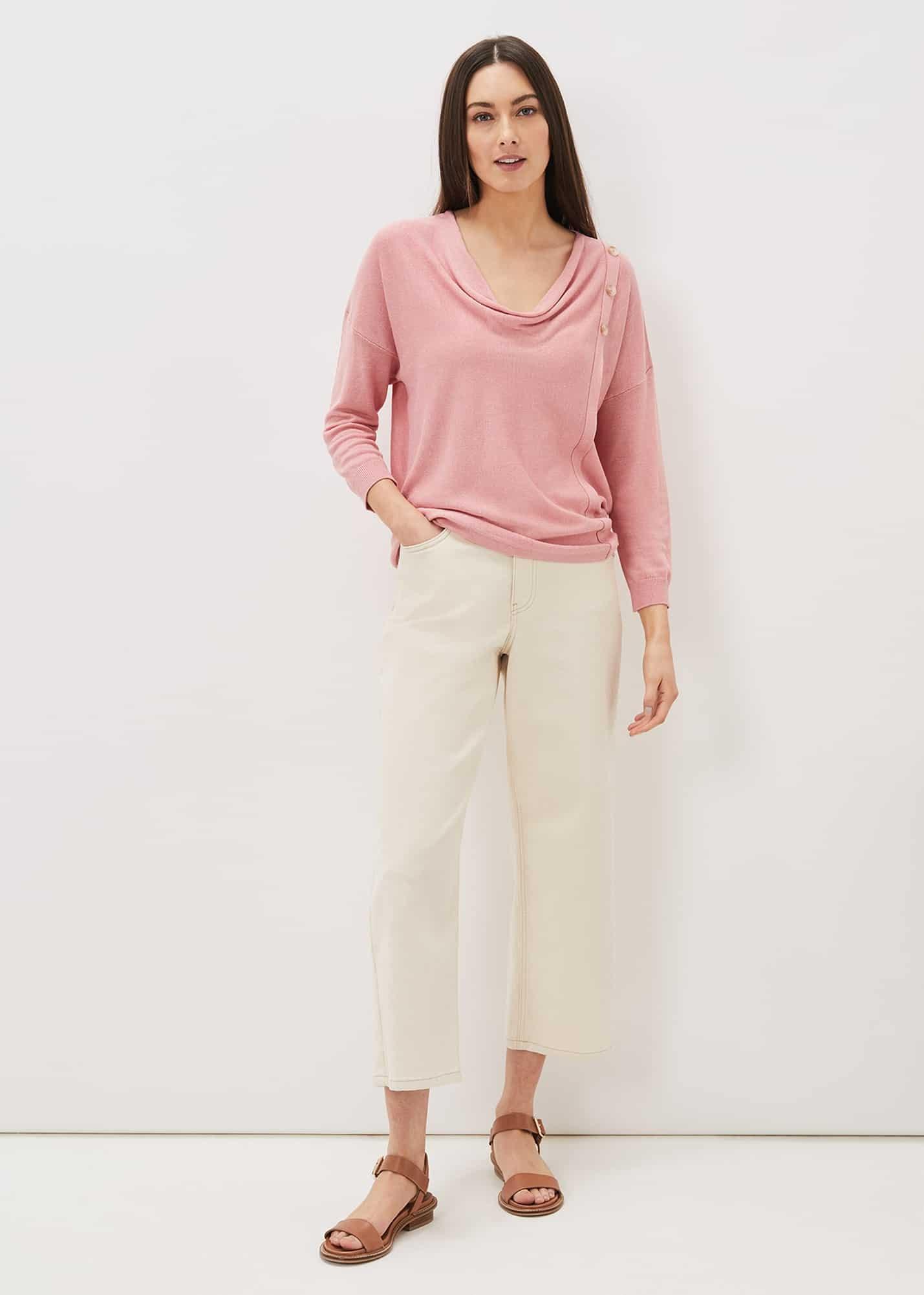 Dana Cowl Neck Button Trim Knit