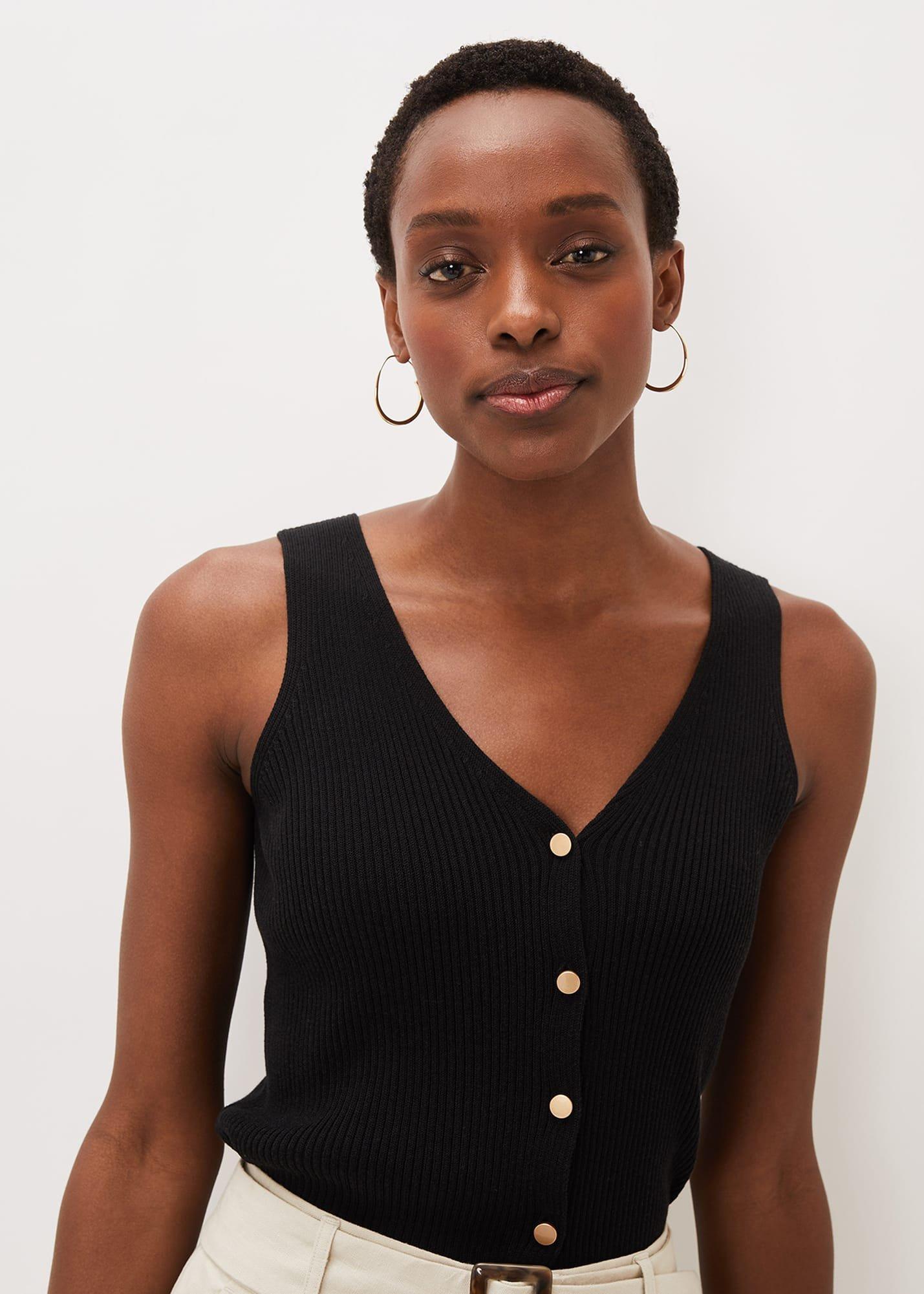 Celine Ribbed Button Vest Top