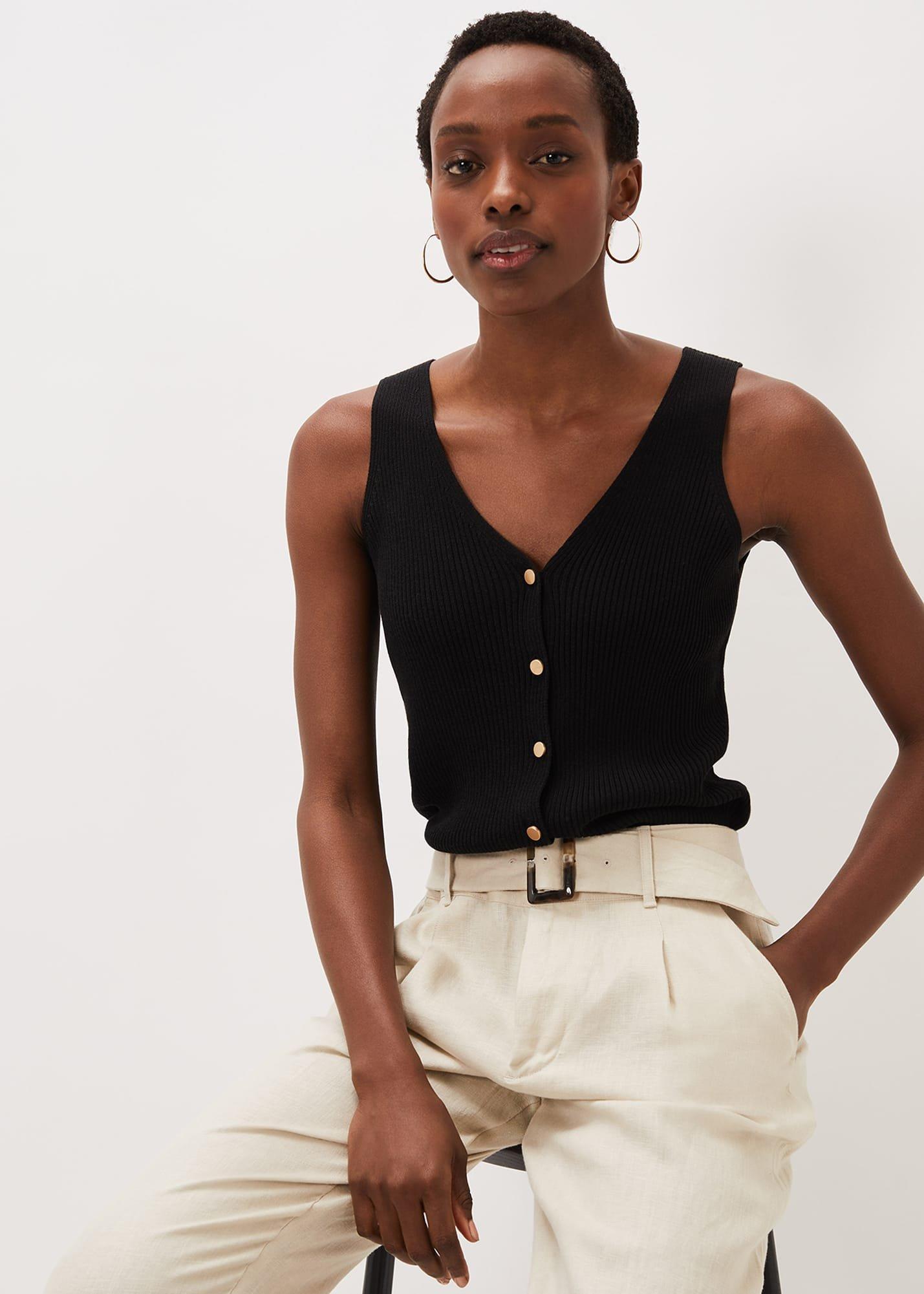 Celine Ribbed Button Vest Top