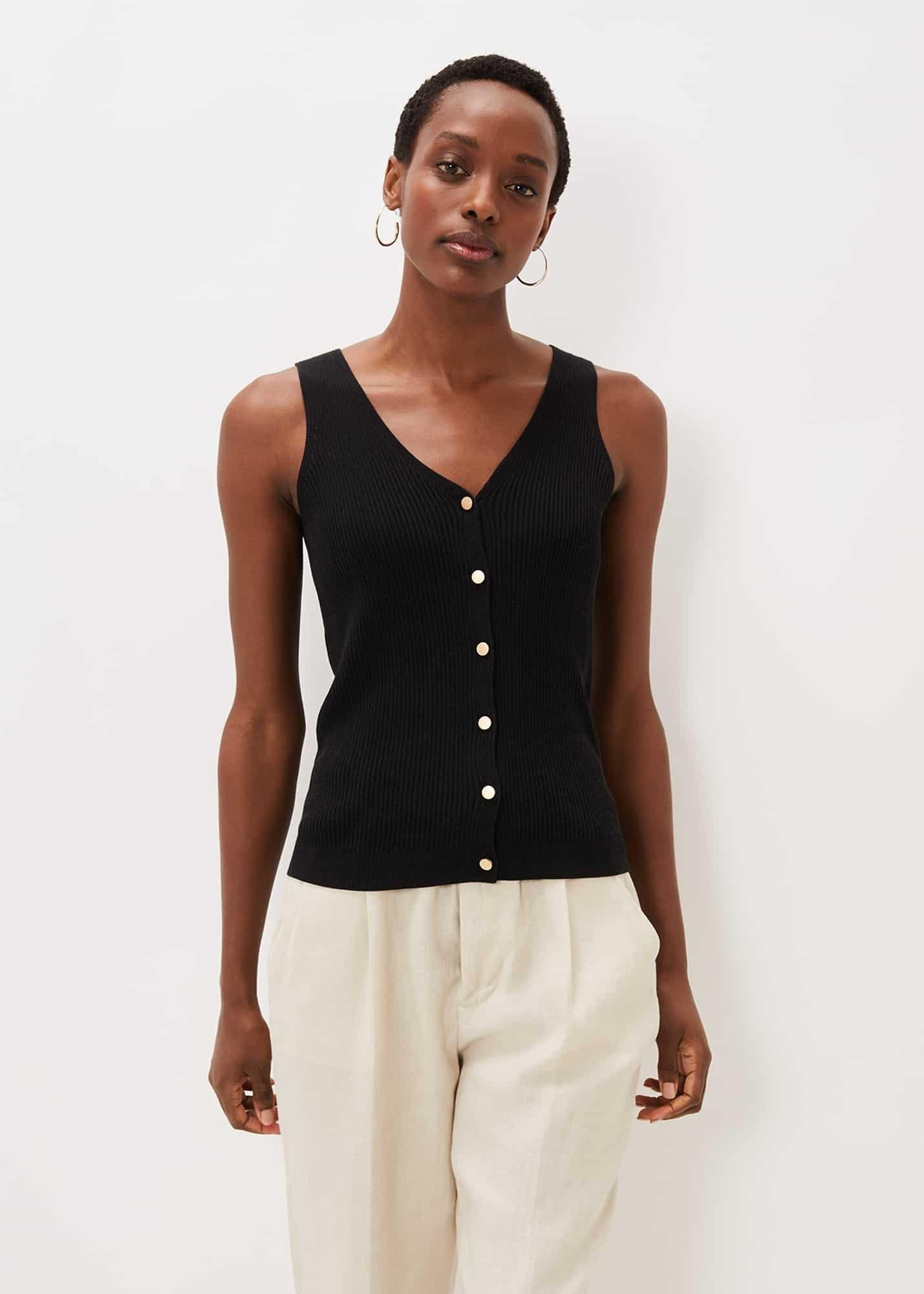 Celine Ribbed Button Vest Top
