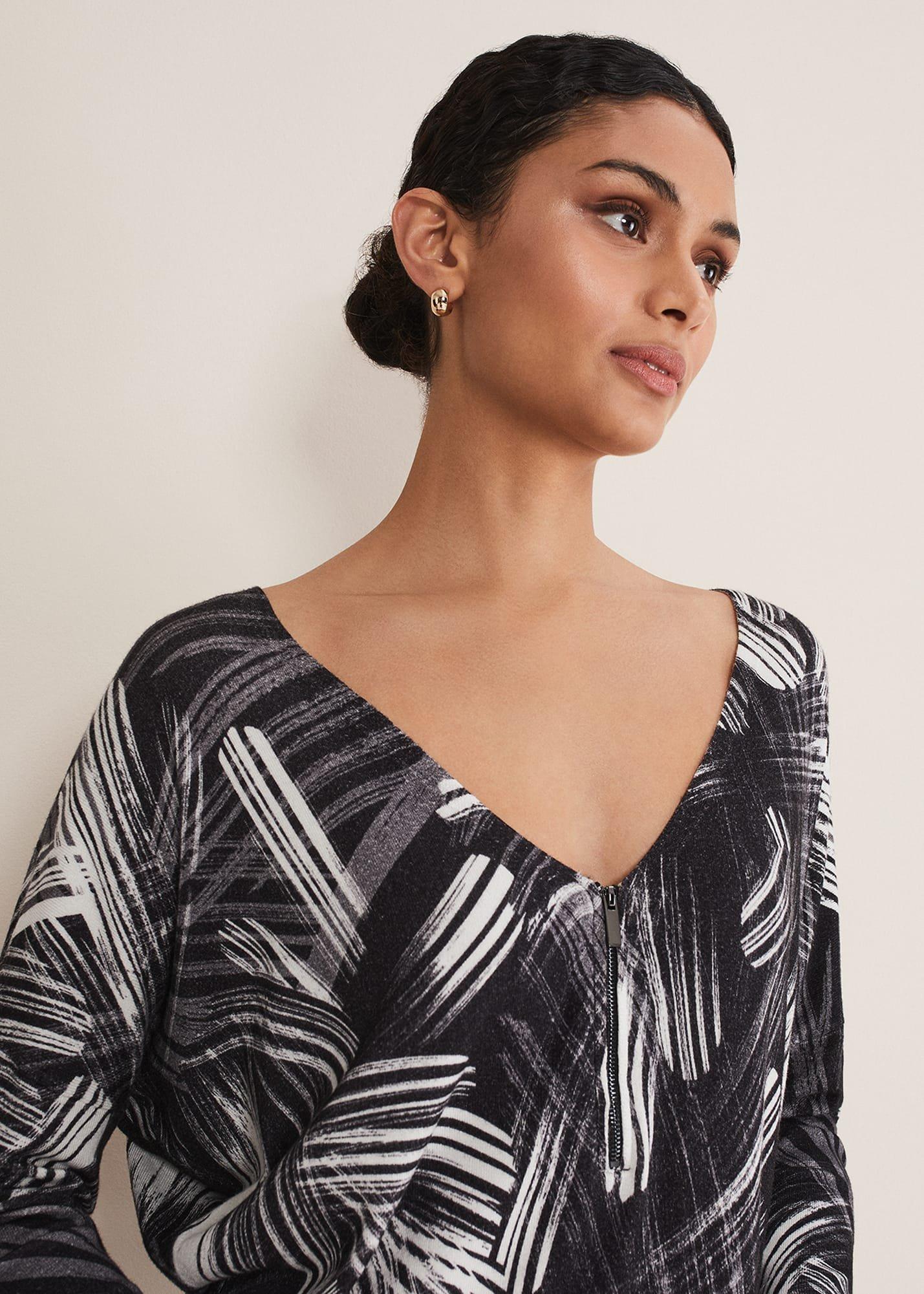Adara Linear Zip Neck Print Jumper
